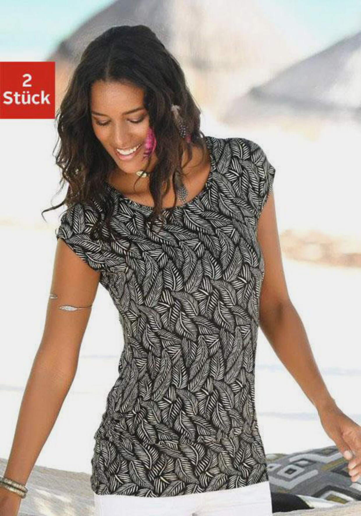 LASCANA Longshirt - schwarz-gemustert, schwarz