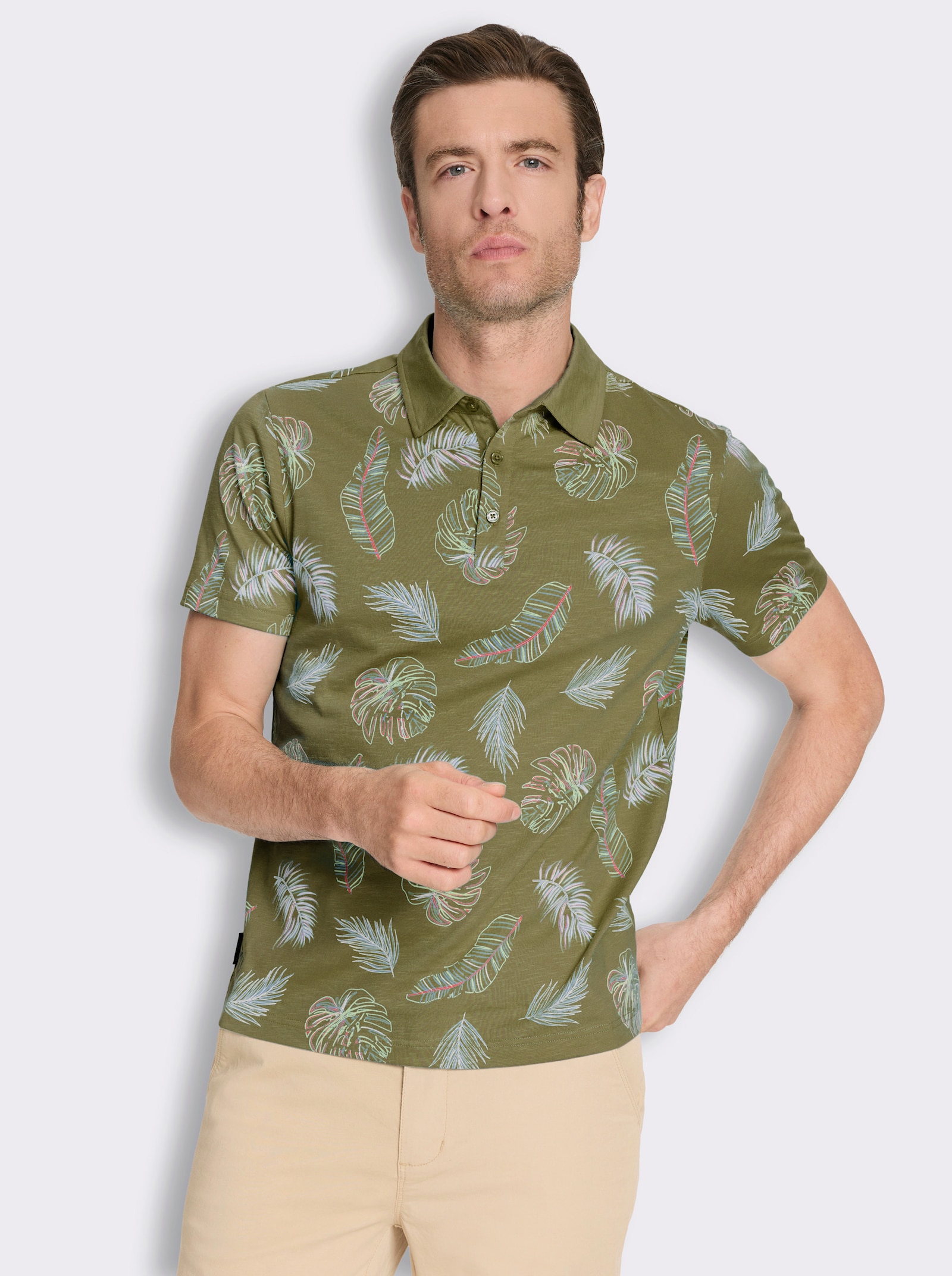 Marco Donati Kurzarmshirt mit exotischem Dessin - oliv-bedruckt