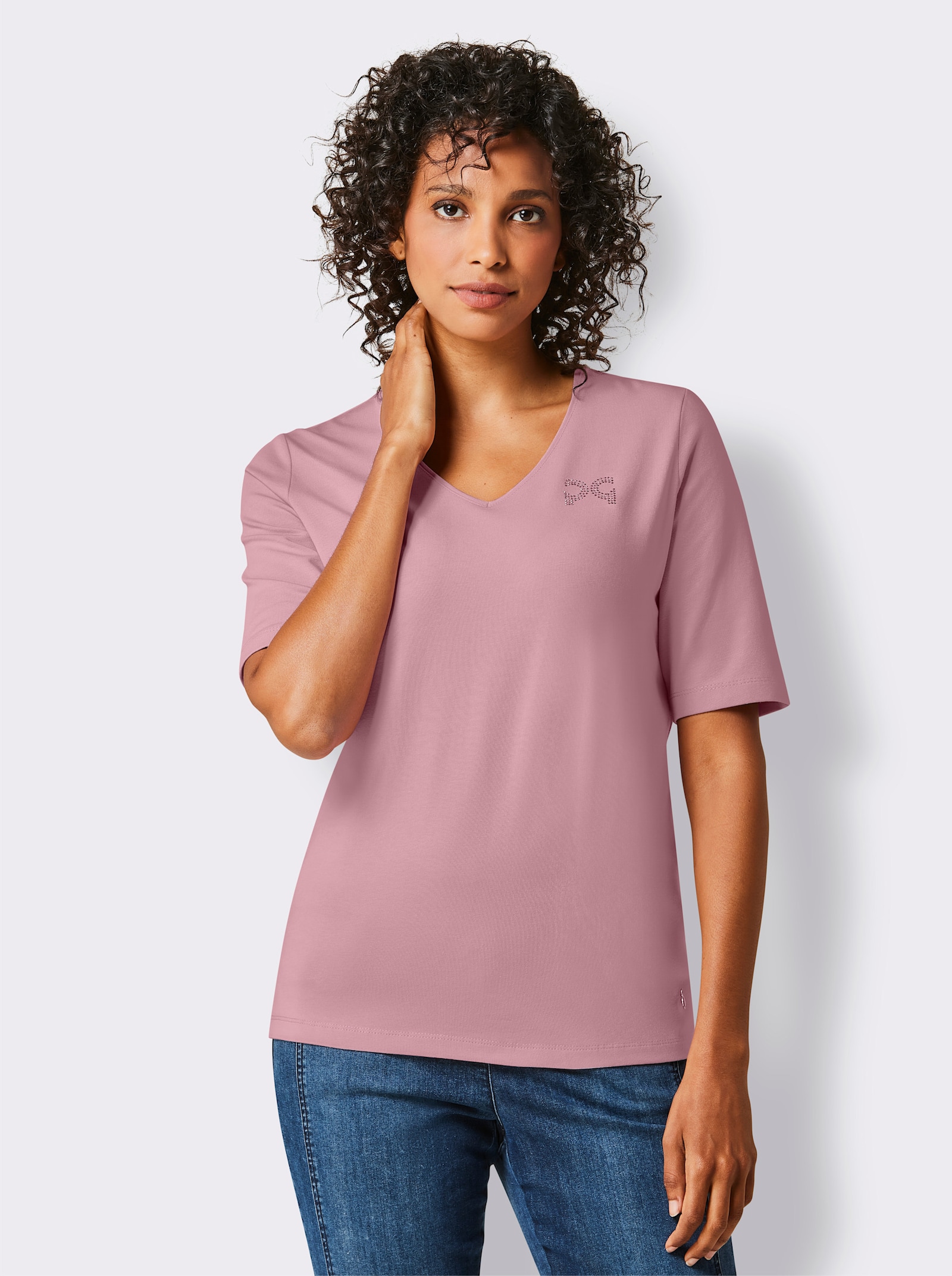 CREATION L PREMIUM Kurzarmshirt aus leicht glänzender Qualität - hortensie