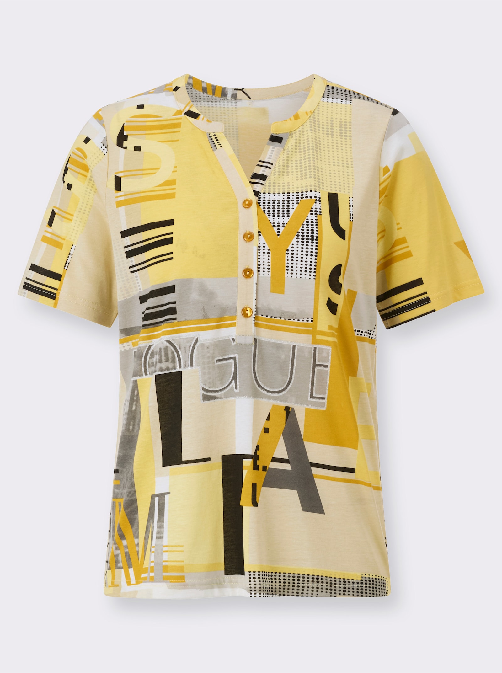 Kurzarmshirt im Baumwoll-Modal-Mix - ocker-sand-bedruckt