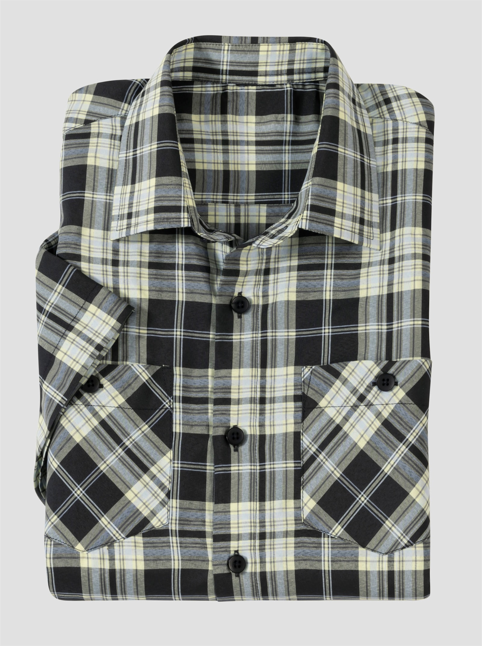 Kurzarmhemd mit Brusttaschen - schwarz-zitrone-kariert
