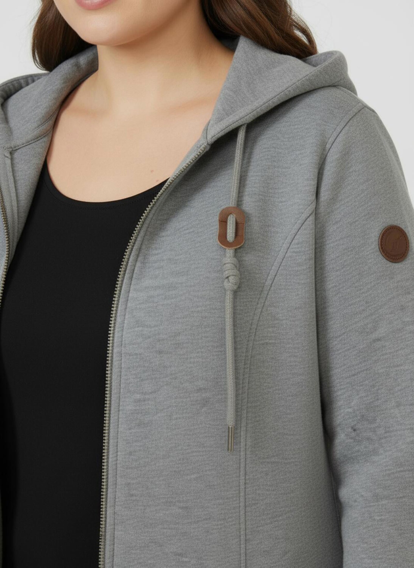 Sweatjacke mit 2-Wege-Reißverschluss - steingrau-meliert