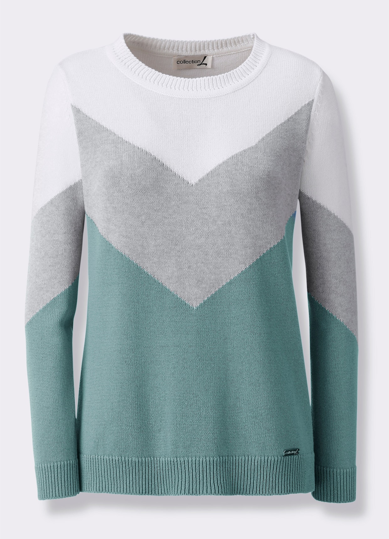 Rundhalspullover mit Colour-Blocking - jade-hellgrau-meliert