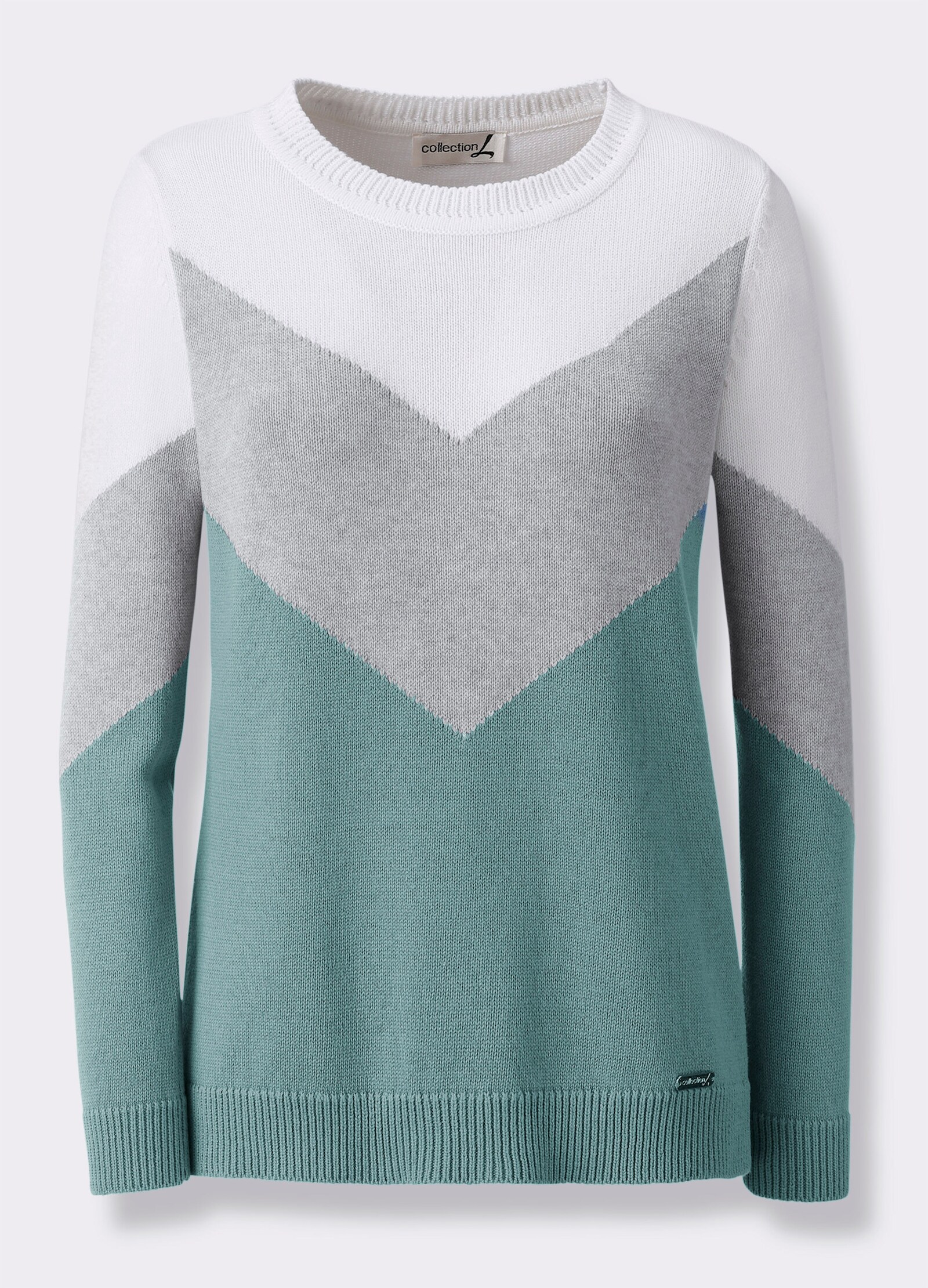Rundhalspullover mit Colour-Blocking - jade-hellgrau-meliert