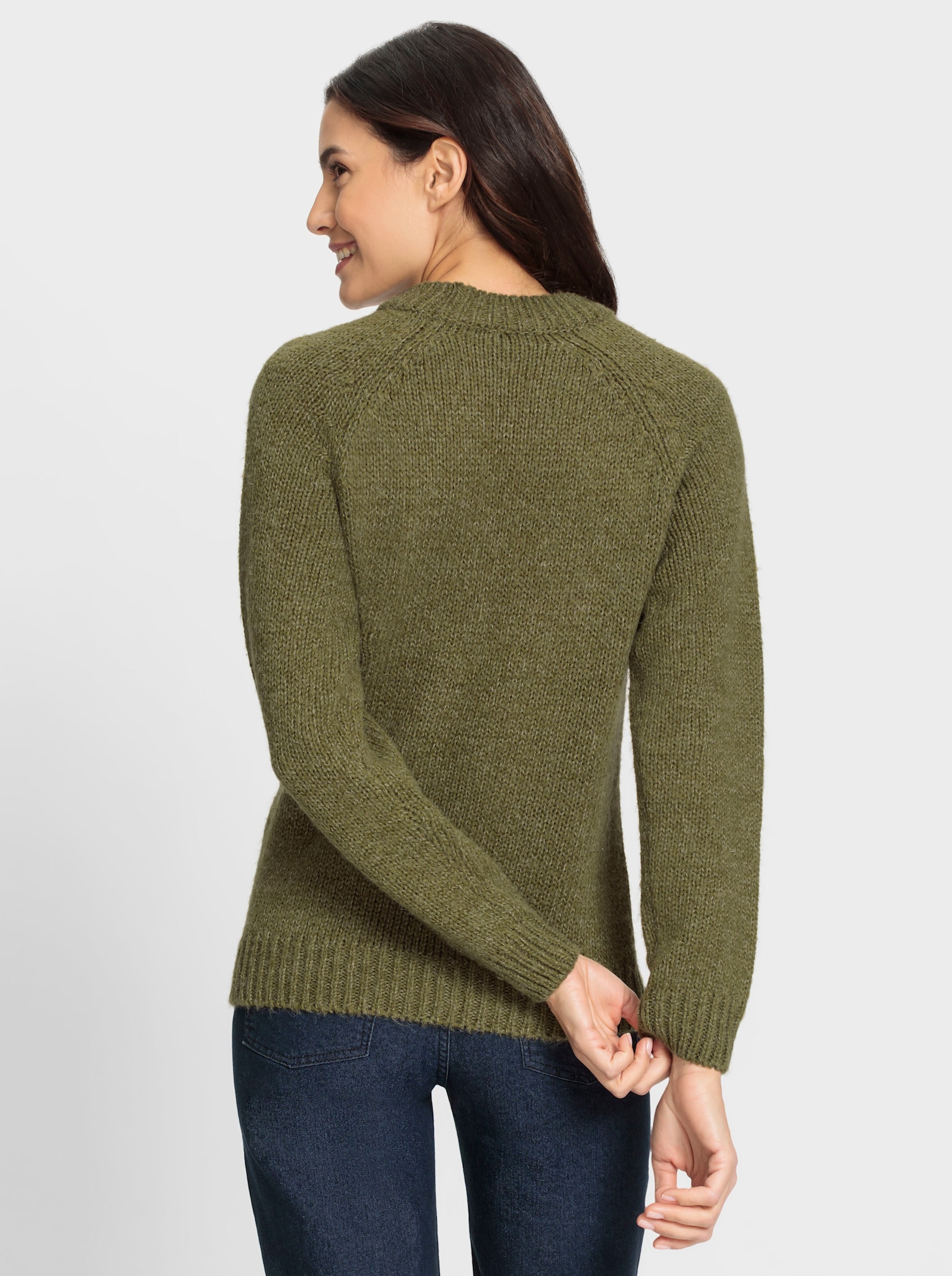 Svetr s žebrovaným kalichovým límcem - rákosová-olivová-melír
