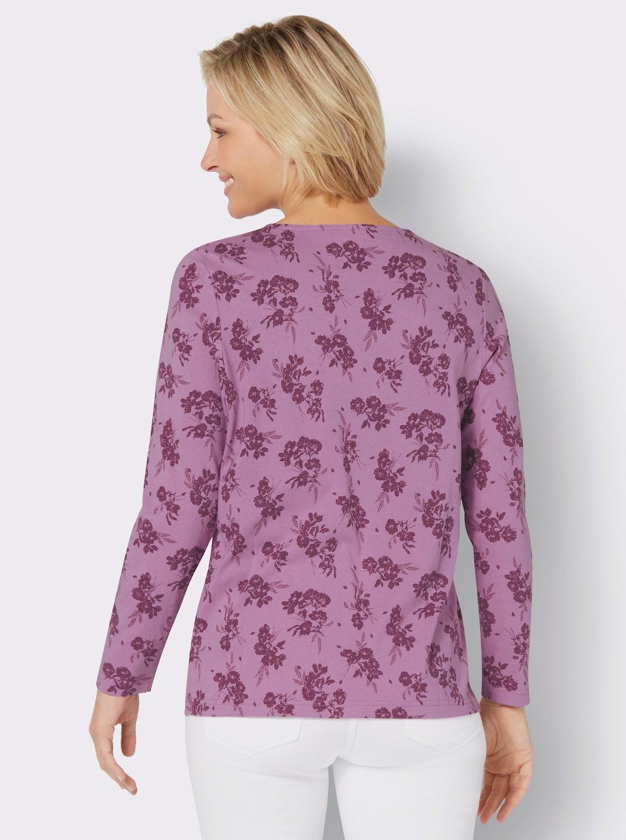 Shirt met ronde hals - orchidee/malve bedrukt