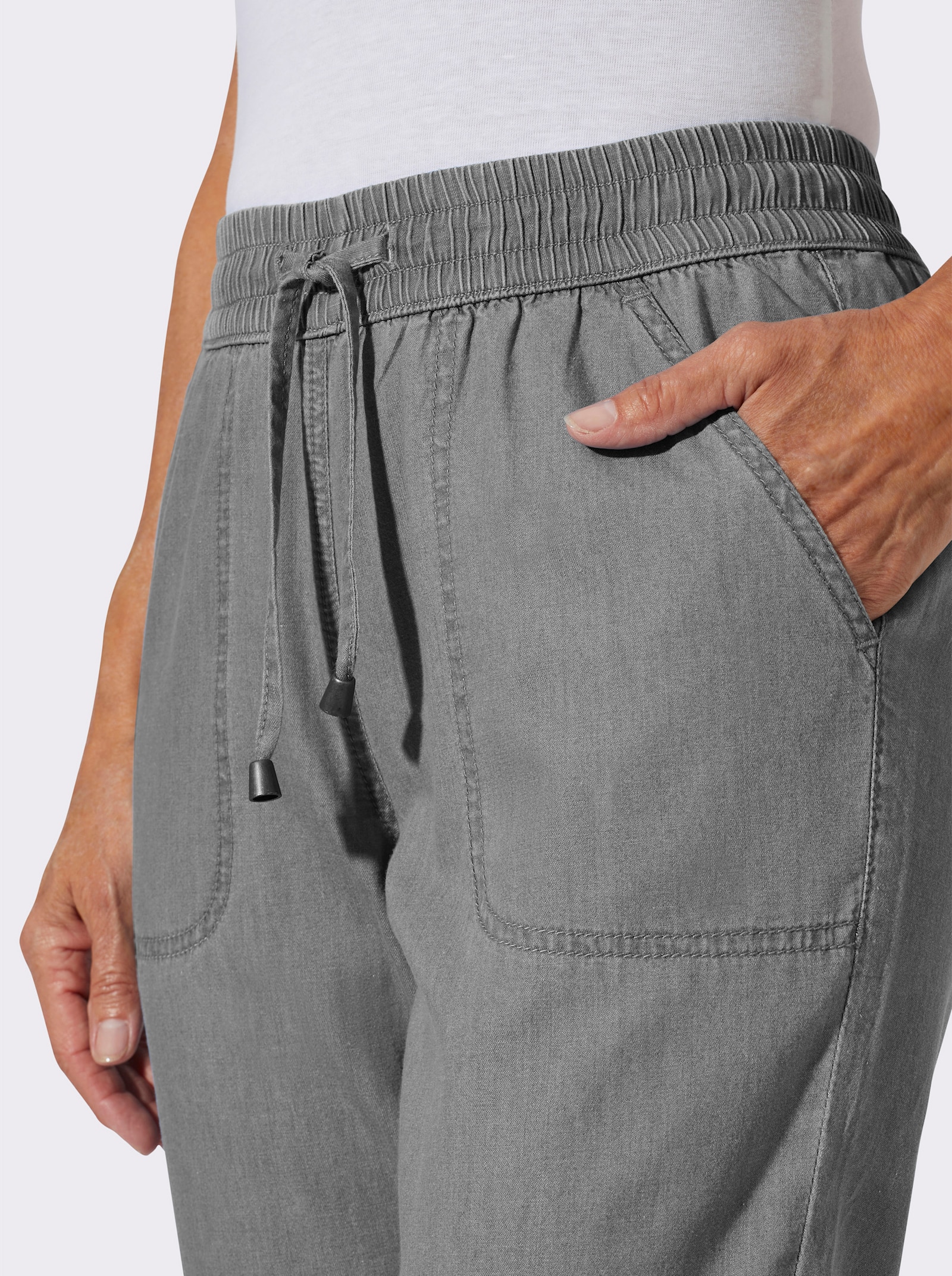 Caprijeans mit Rundum-Dehnbund - grey denim