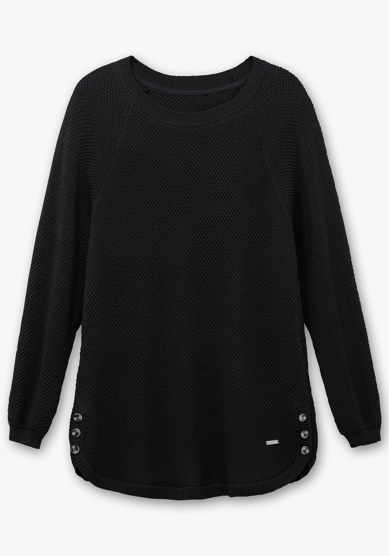 Rundhalspullover mit abgerundetem Saum - schwarz