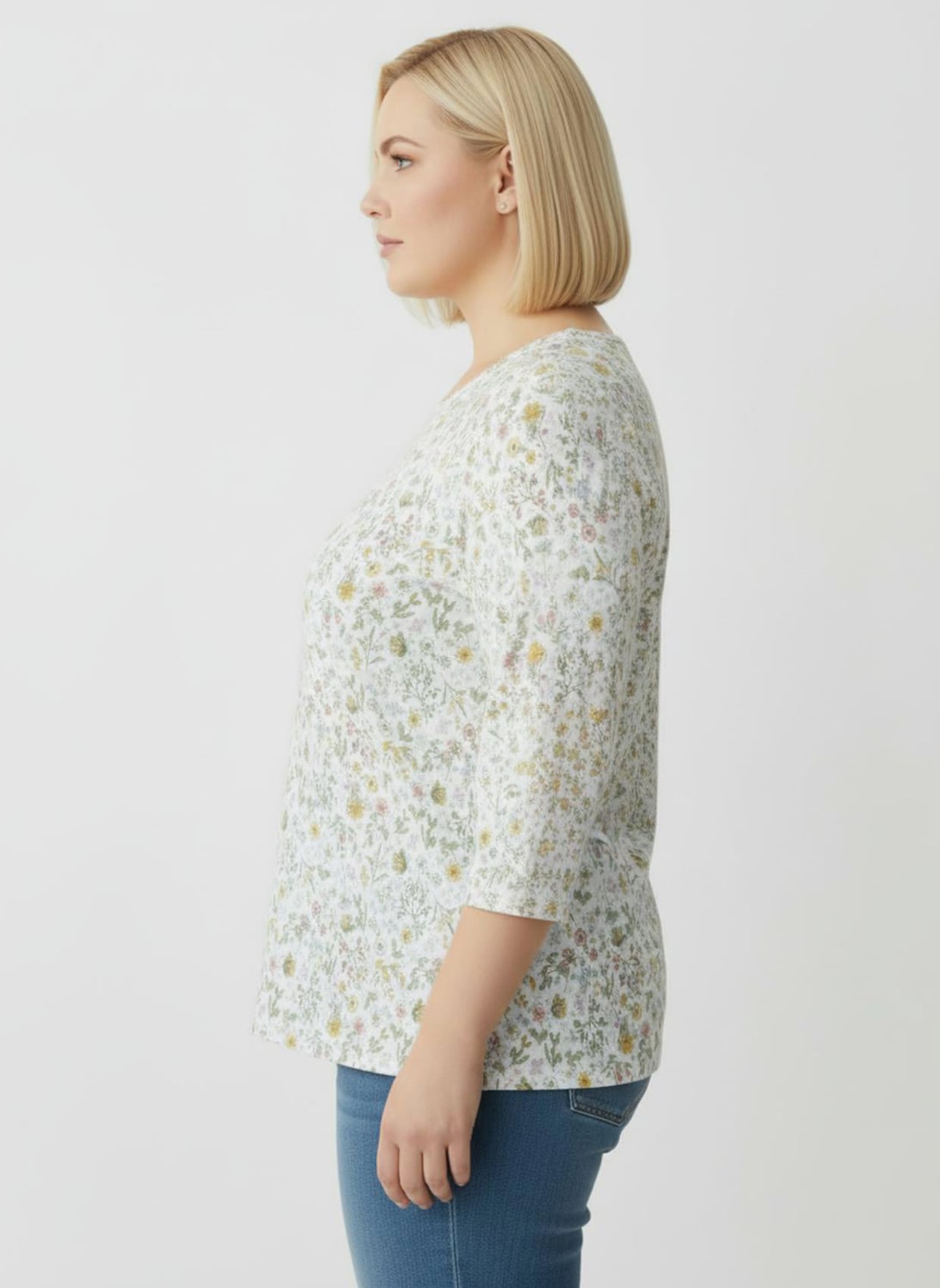 3/4-Arm-Shirt mit Wiesenblumen-Dessin - ecru-oliv-bedruckt