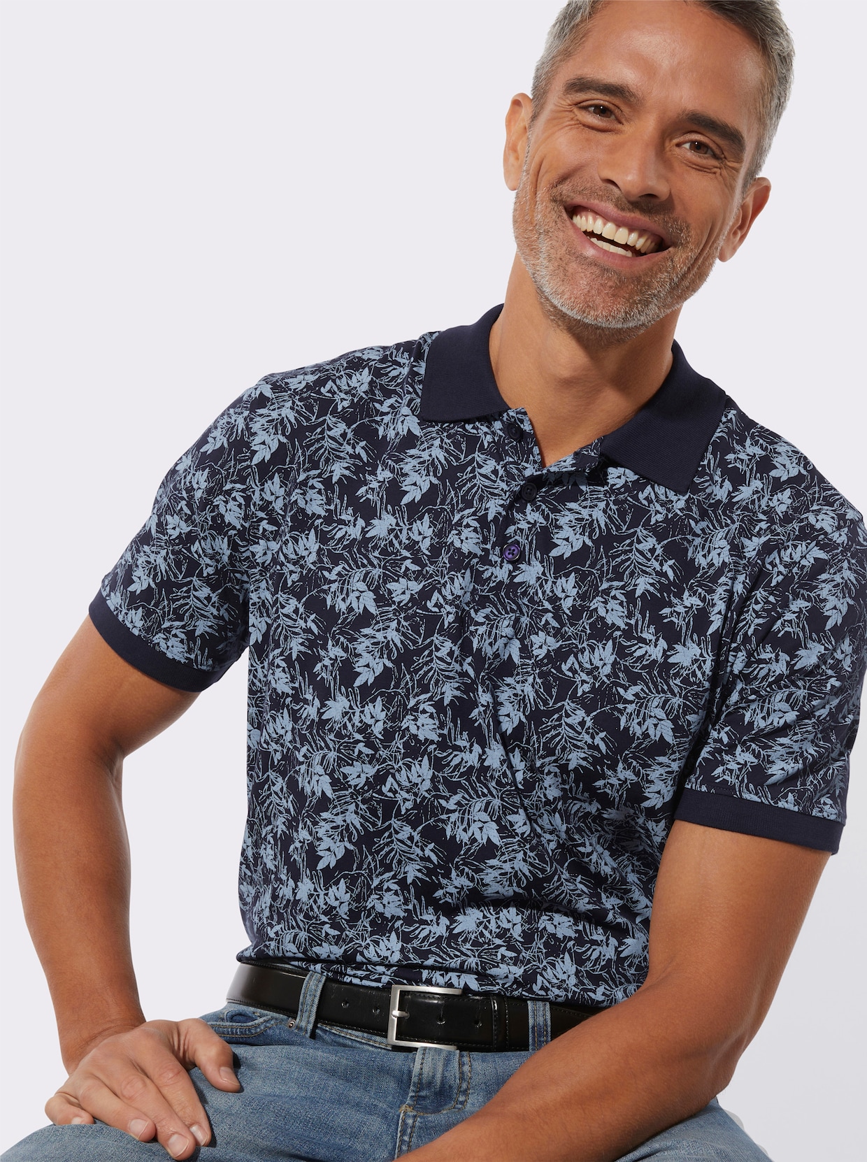 Poloshirt - marine-bleu-bedruckt