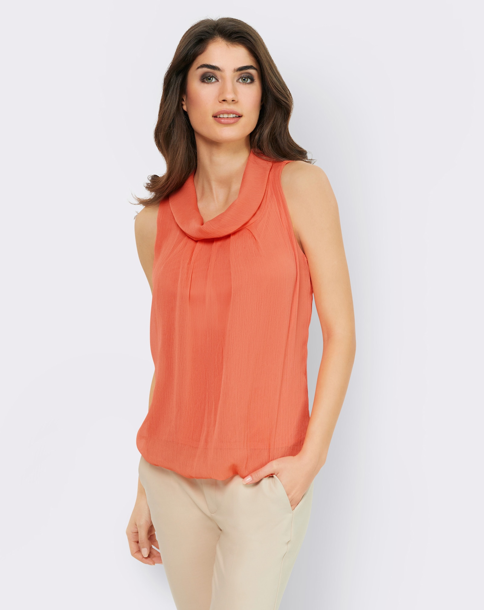 heine Blusentop mit Wasserfall-Ausschnitt - mandarine