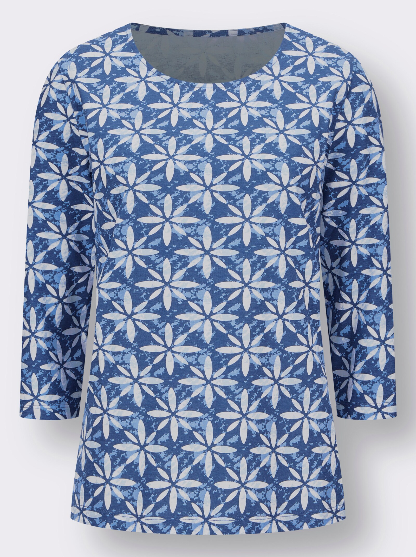 Shirt met 3/4-mouwen en grafisch bloemenpatroon - jeansblauw/lichtblauw bedrukt