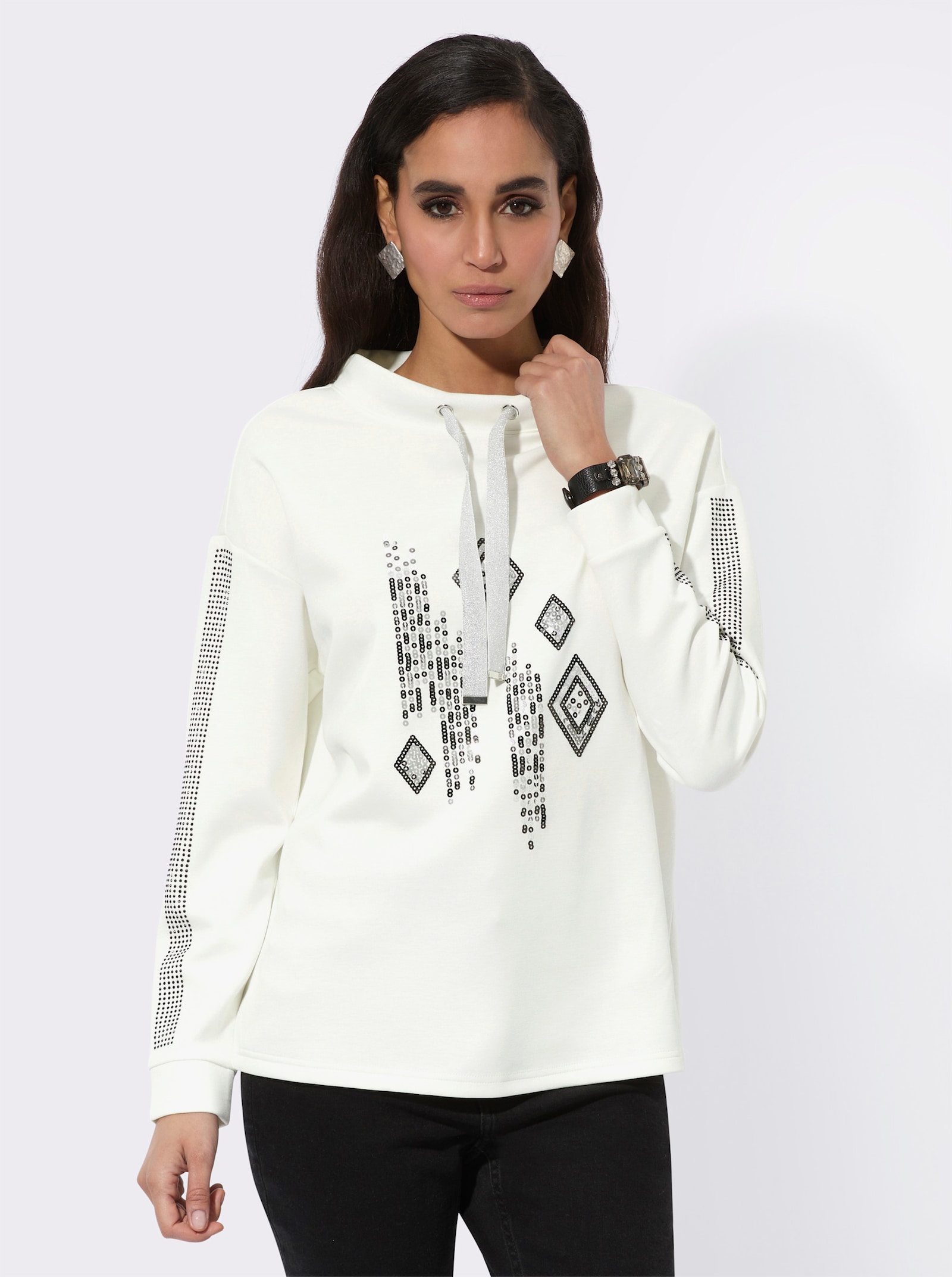 Kapuzensweatshirt mit hochwertigem Modal - ecru-schwarz-gemustert