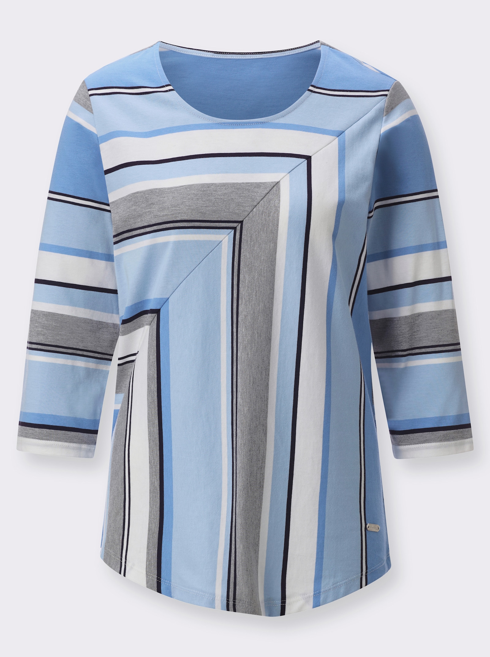 3/4-Arm-Shirt im Druck-Dessin - himmelblau-ecru-geringelt