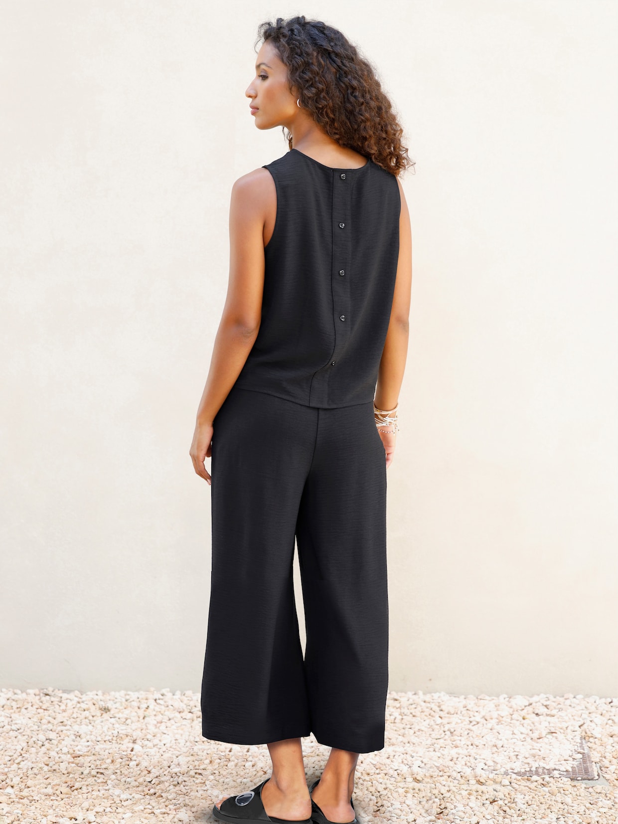 heine Blousetop en broek in uitlopend model - zwart