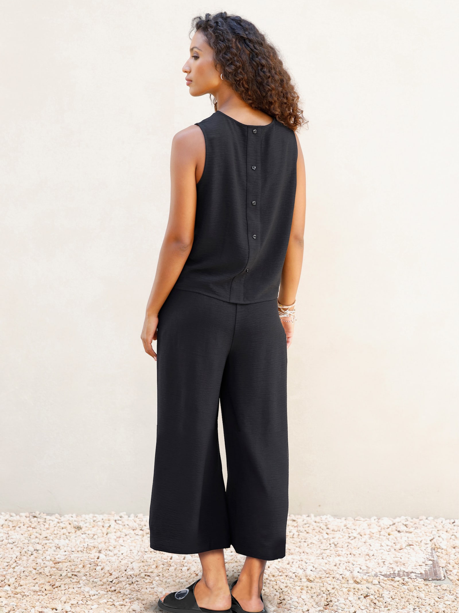 heine Blousetop en broek in uitlopend model - zwart