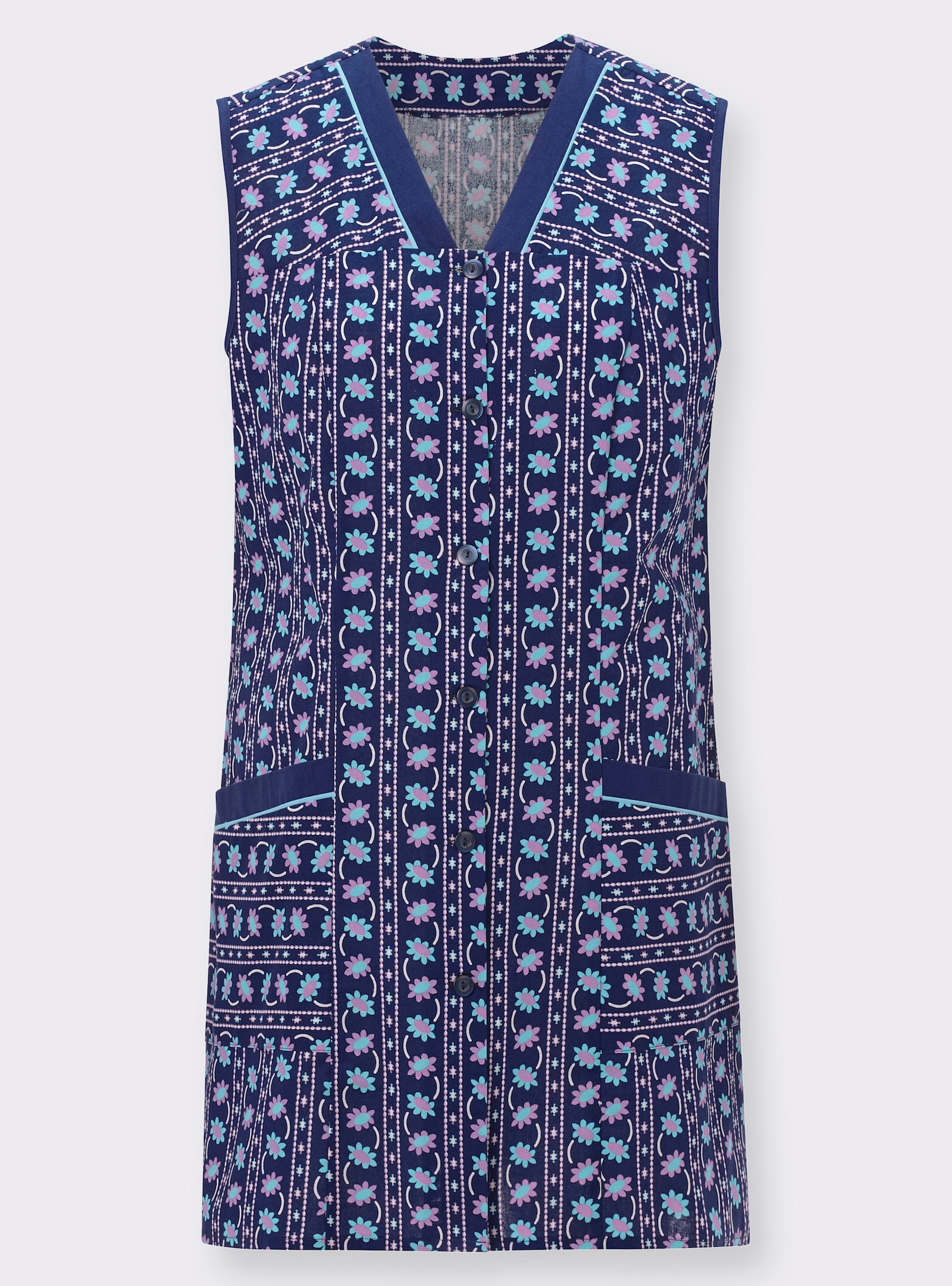 Kasack mit Riegel am Rücken - türkis-bedruckt