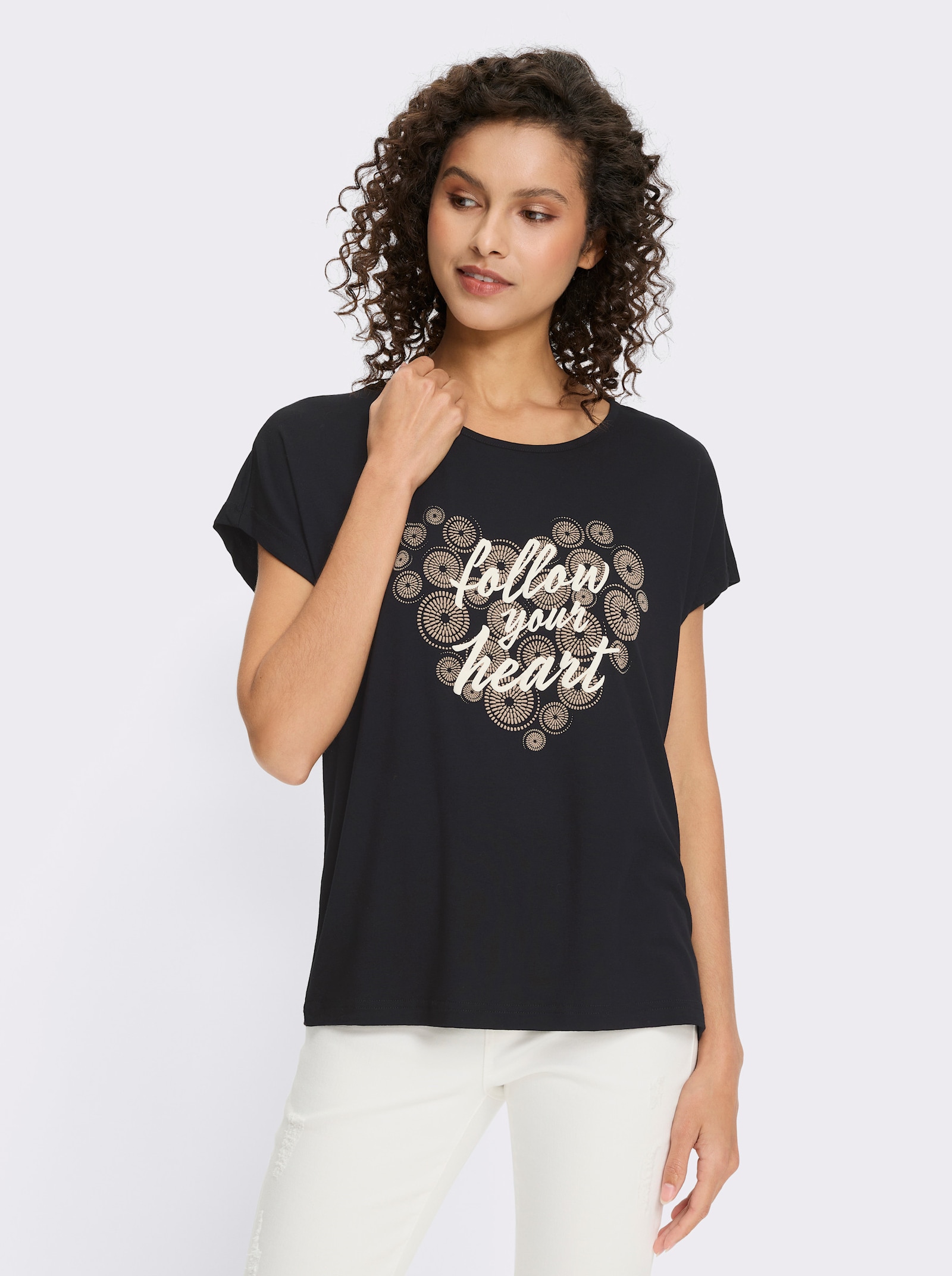 heine Kurzarmshirt mit 3D-Print - schwarz-beige-bedruckt