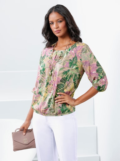 Comfortabele blouse - roze/pistache bedrukt