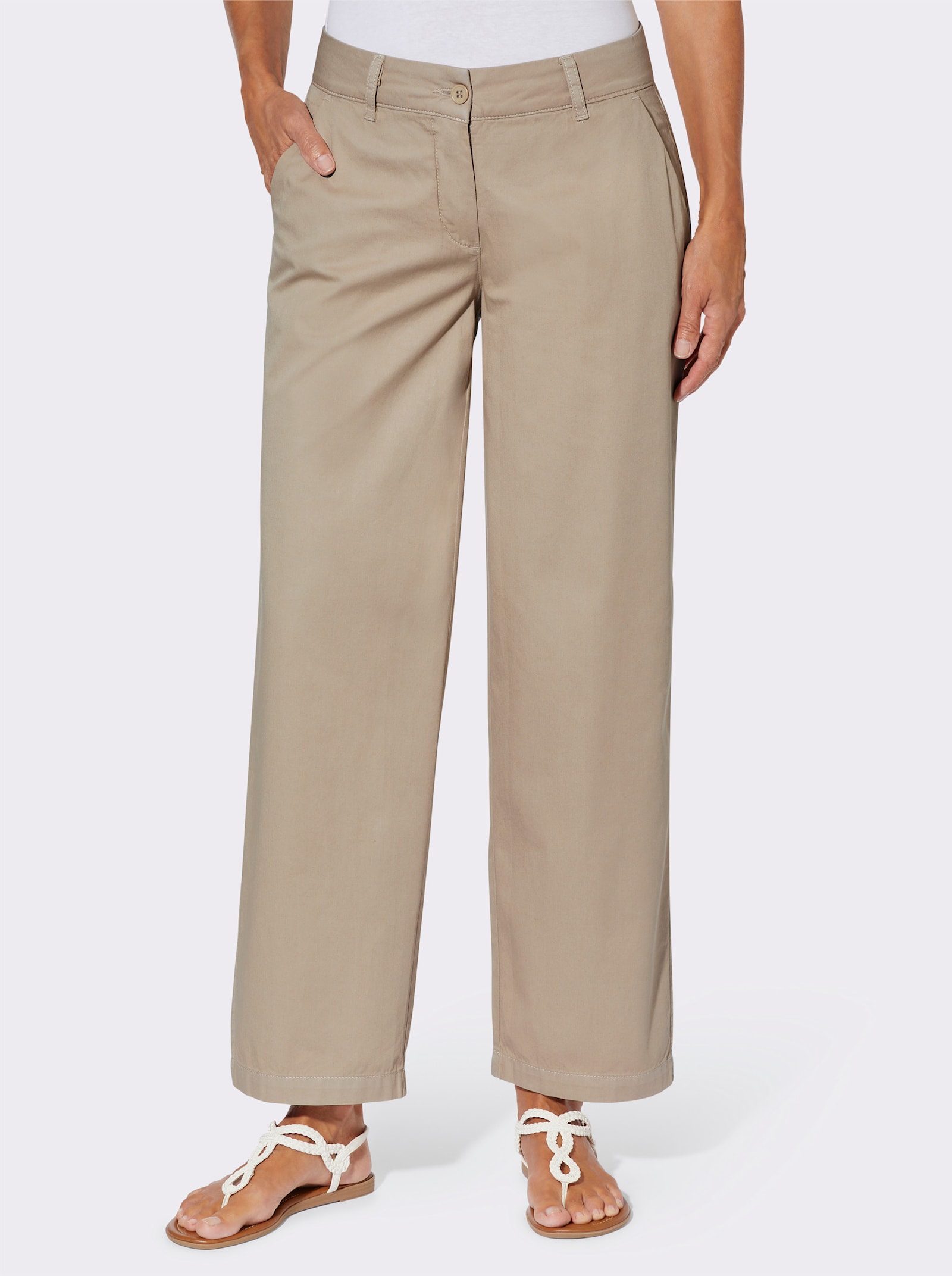 Culotte in Jeans-Qualität, Baumwolle - beige