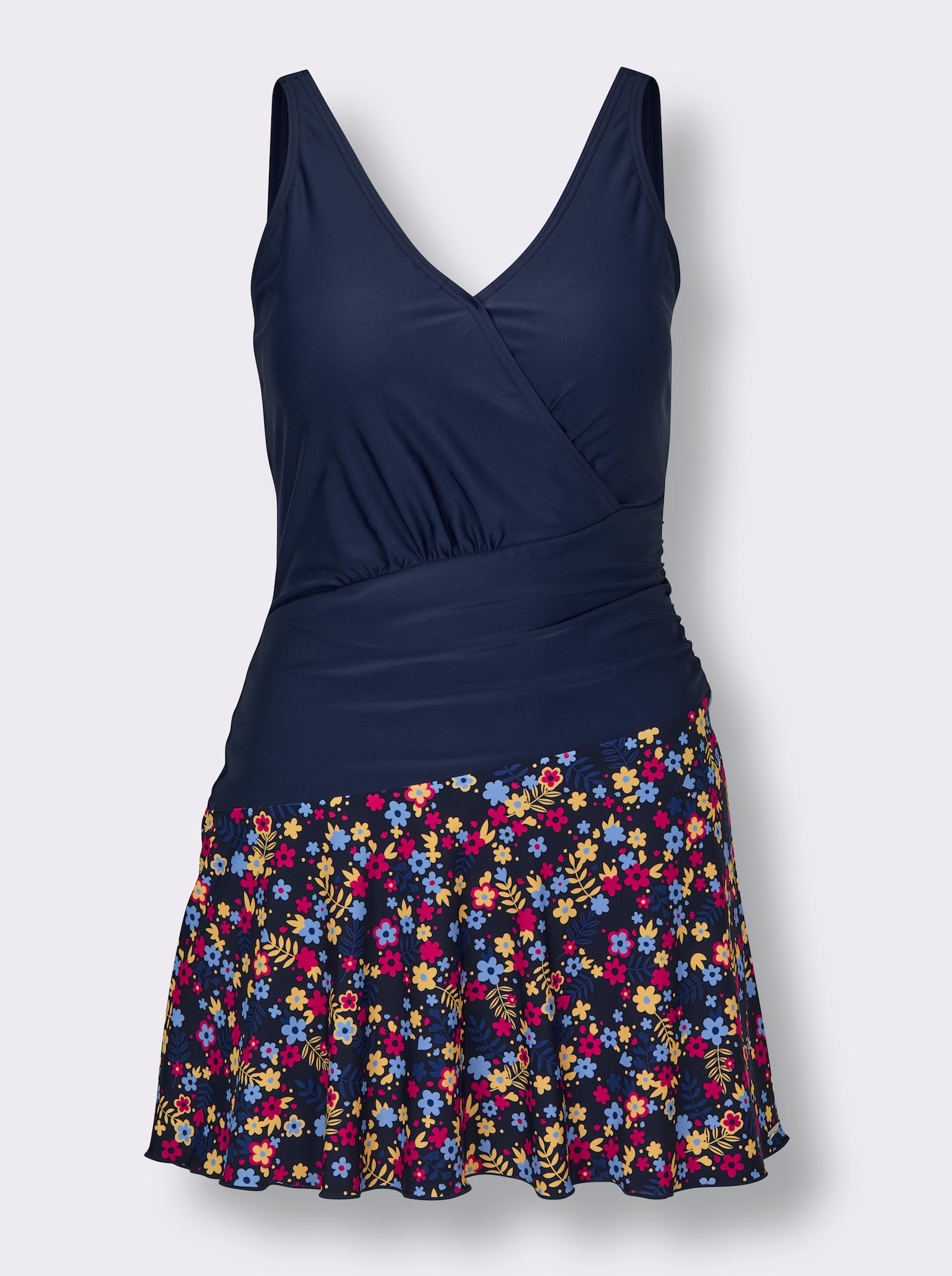 feel good Badeanzug mit Raffungen - marine-bedruckt