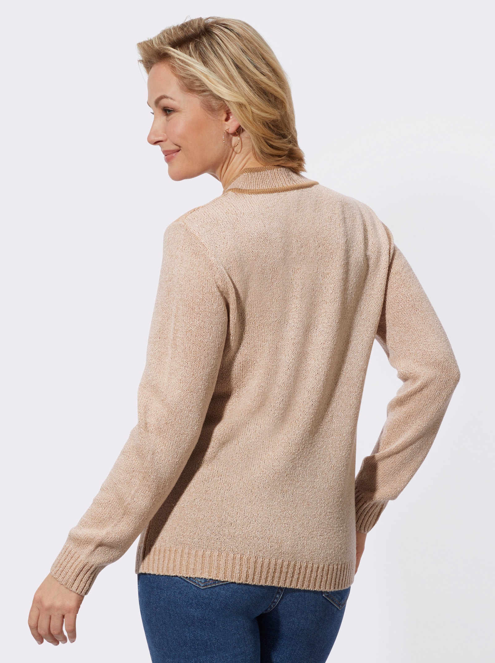 Bouclé-Pullover mit Zopfmuster - elfenbein-meliert