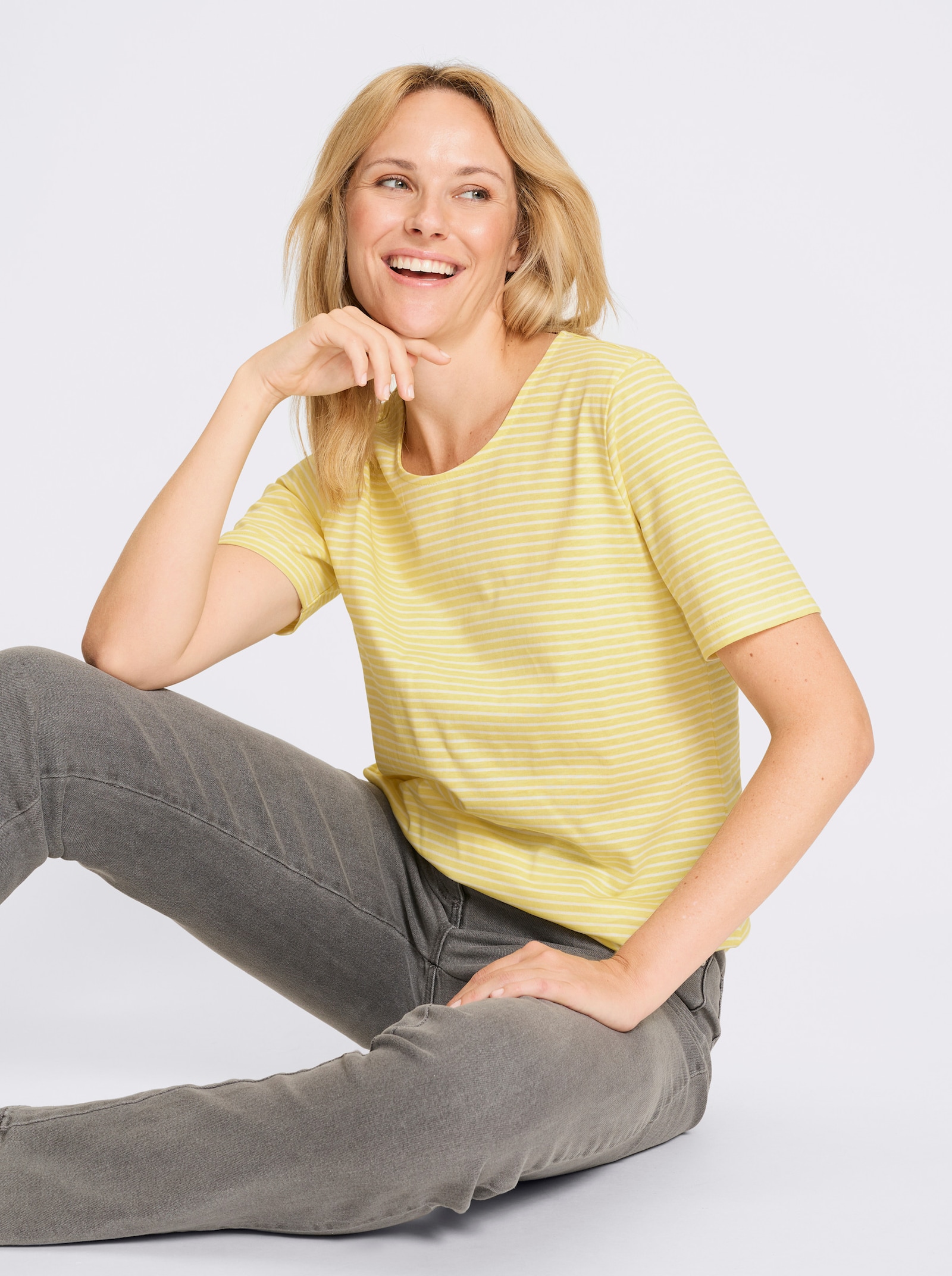 Ringelshirt aus reiner Baumwolle - zitrone-ecru-geringelt