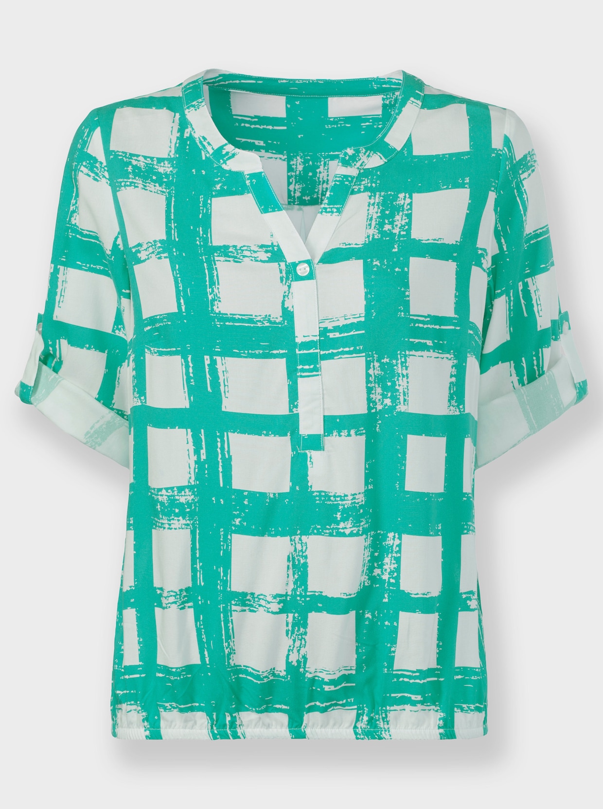 Comfortabele blouse - blauwgroen/wit bedrukt