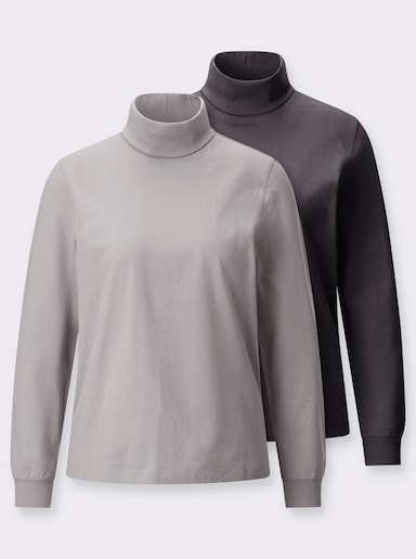 Rollkragenshirt mit gerippten Einsätzen - steingrau + anthrazit