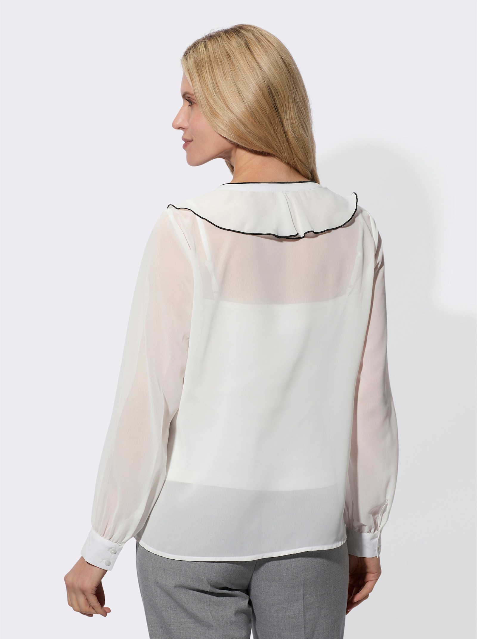 Langarmbluse mit Volants - weiss