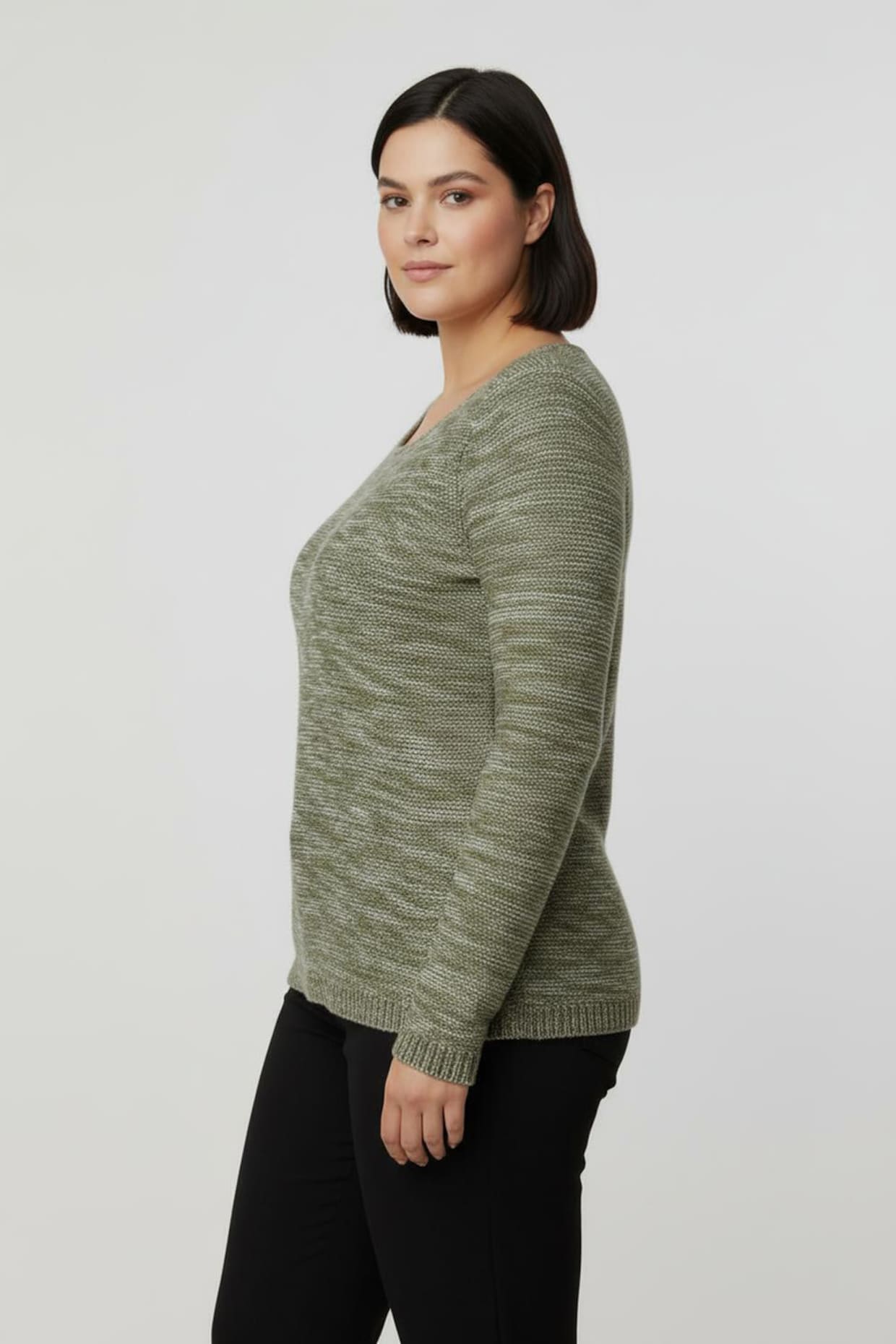 Rundhalspullover aus Melange-Strick - schilf-meliert