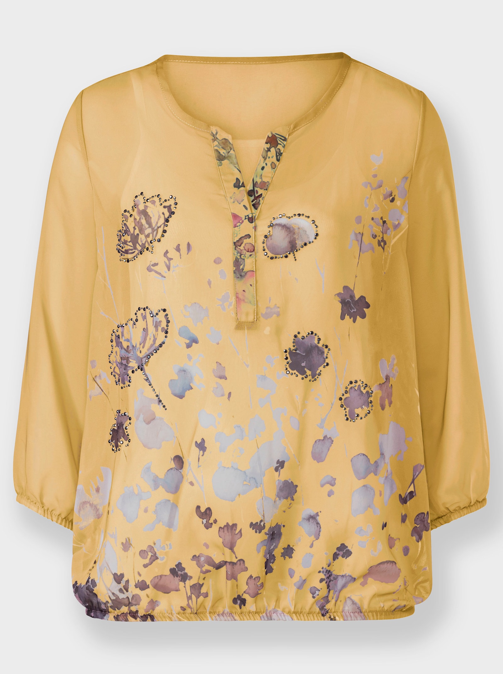 Schlupfbluse mit Spaghetti-Top - gelb-bedruckt