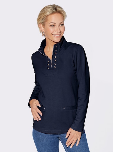 Langarmshirt mit kurzem Reißverschluss - nachtblau