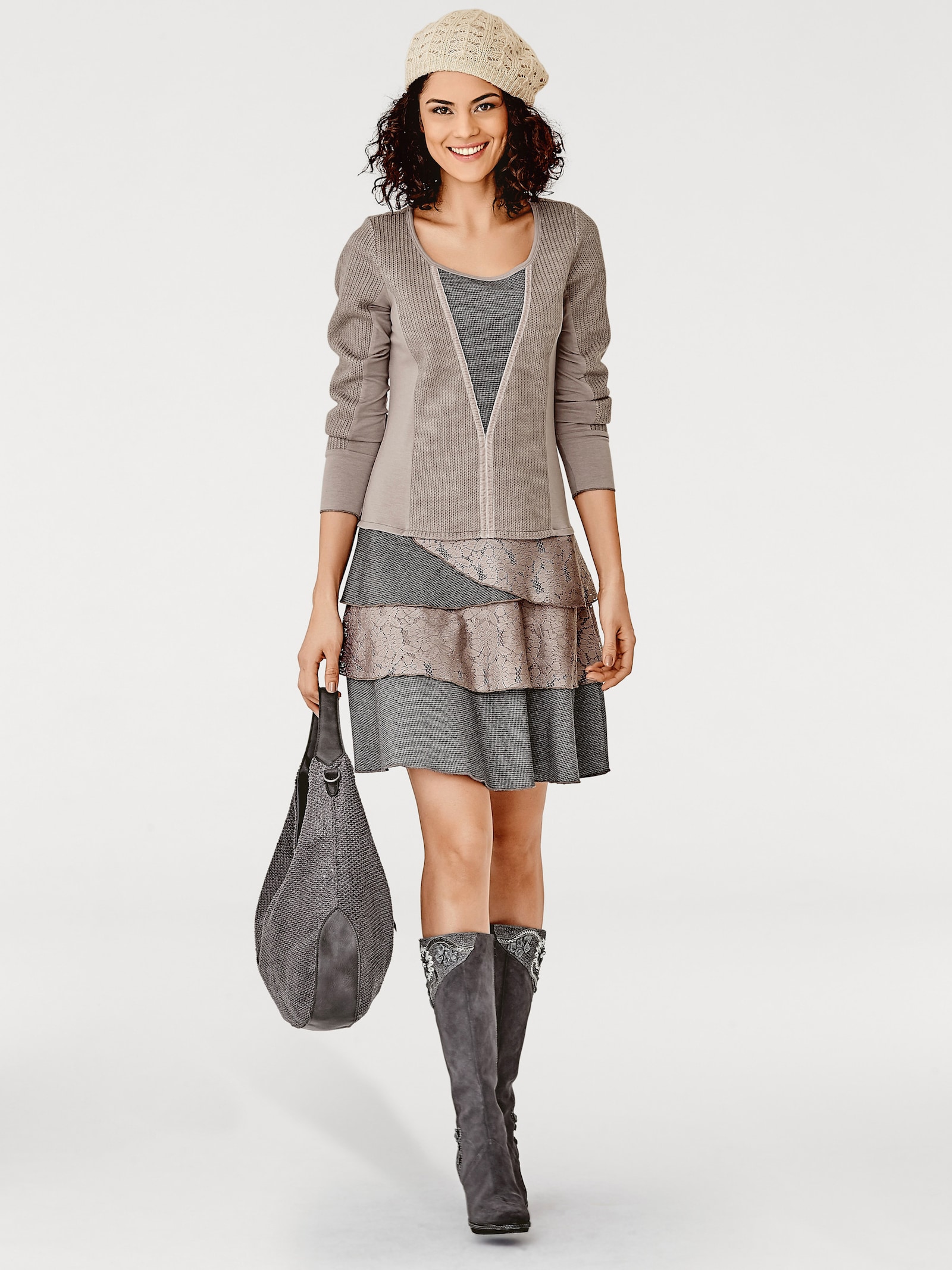 heine Jerseykleid in Material-Mix - taupe