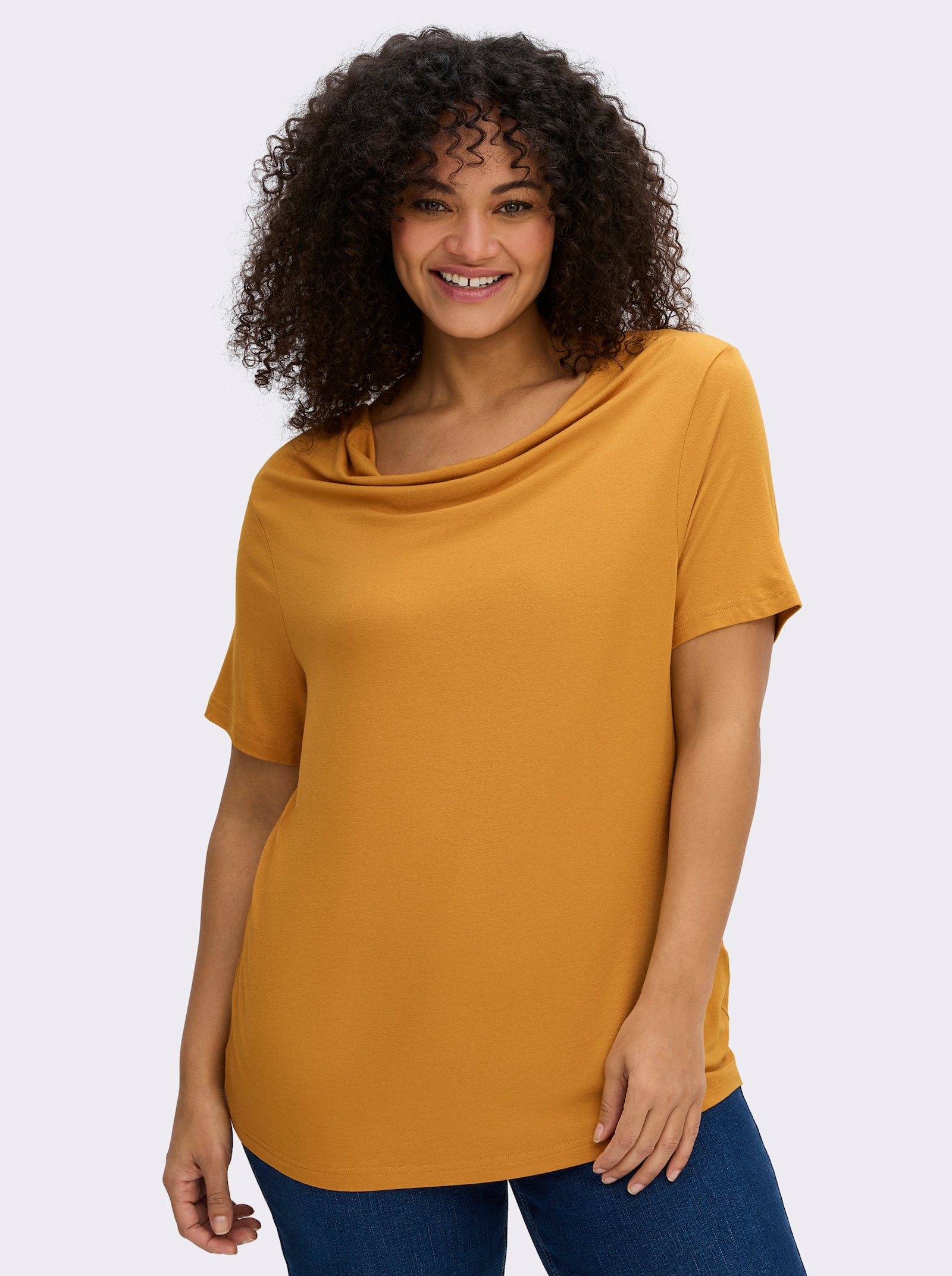 Wasserfallshirt mit kurzen Ärmeln - ocker
