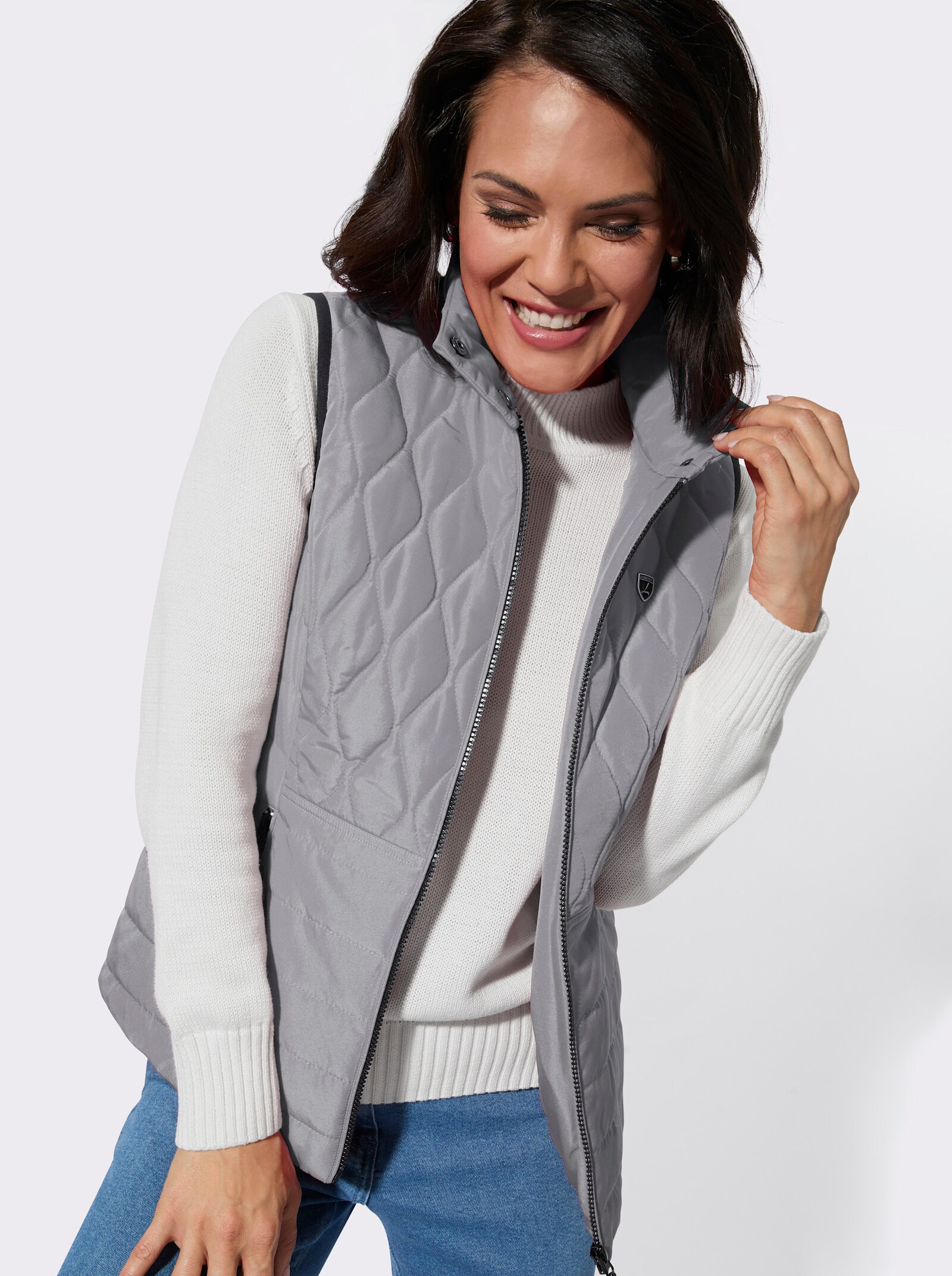 Steppweste in kontrastreicher Verarbeitung - steingrau