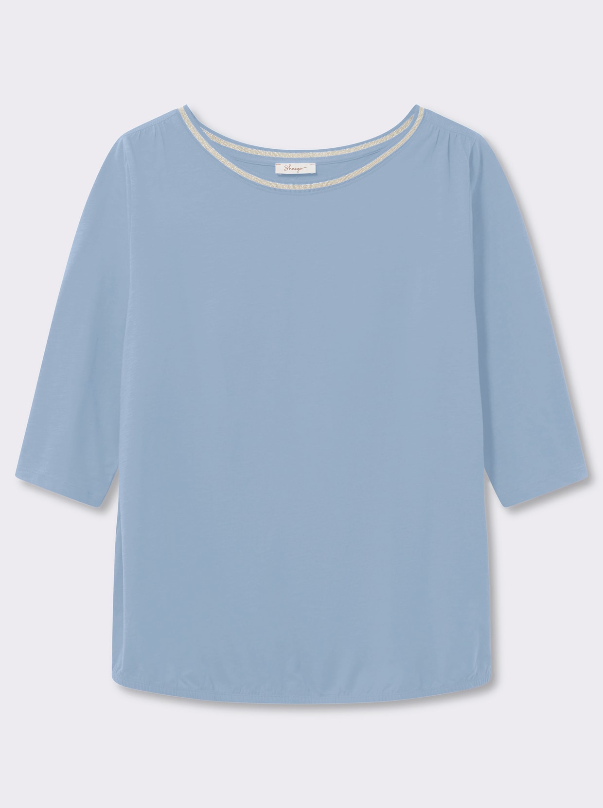 sheego 3/4-Arm-Shirt mit Glitzergarn am Ausschnitt - eisblau
