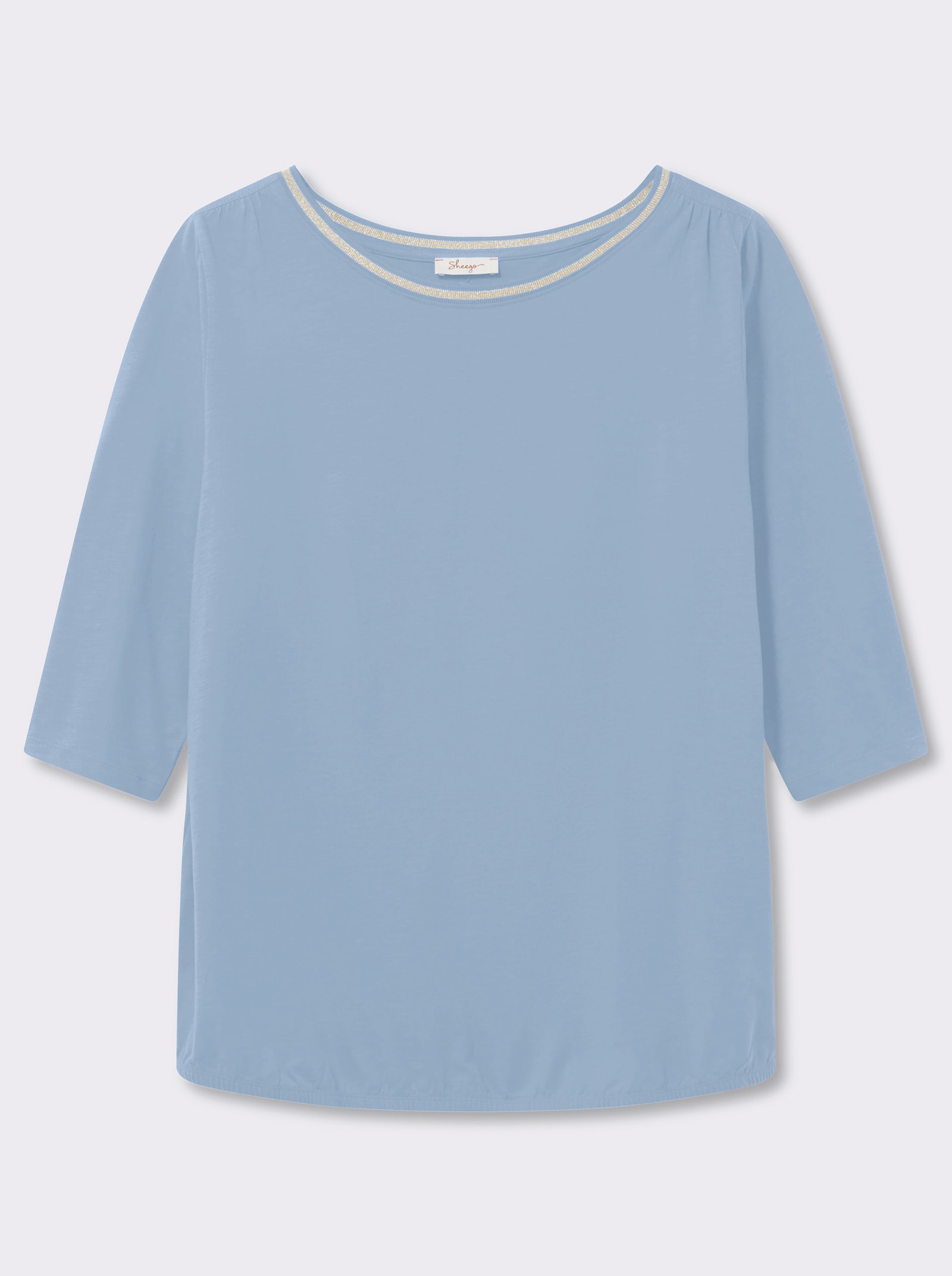 sheego 3/4-Arm-Shirt mit Glitzergarn am Ausschnitt - eisblau