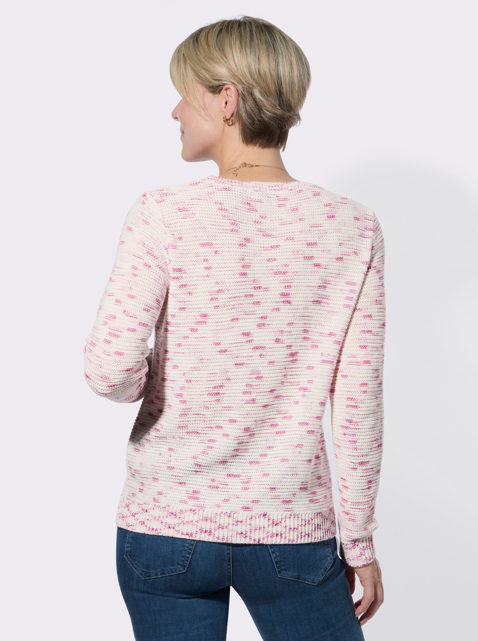 Rundhalspullover in Melange-Optik - erika-hellrosé-gemustert