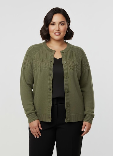 Strickjacke mit Raglan-Ärmeln - oliv-meliert