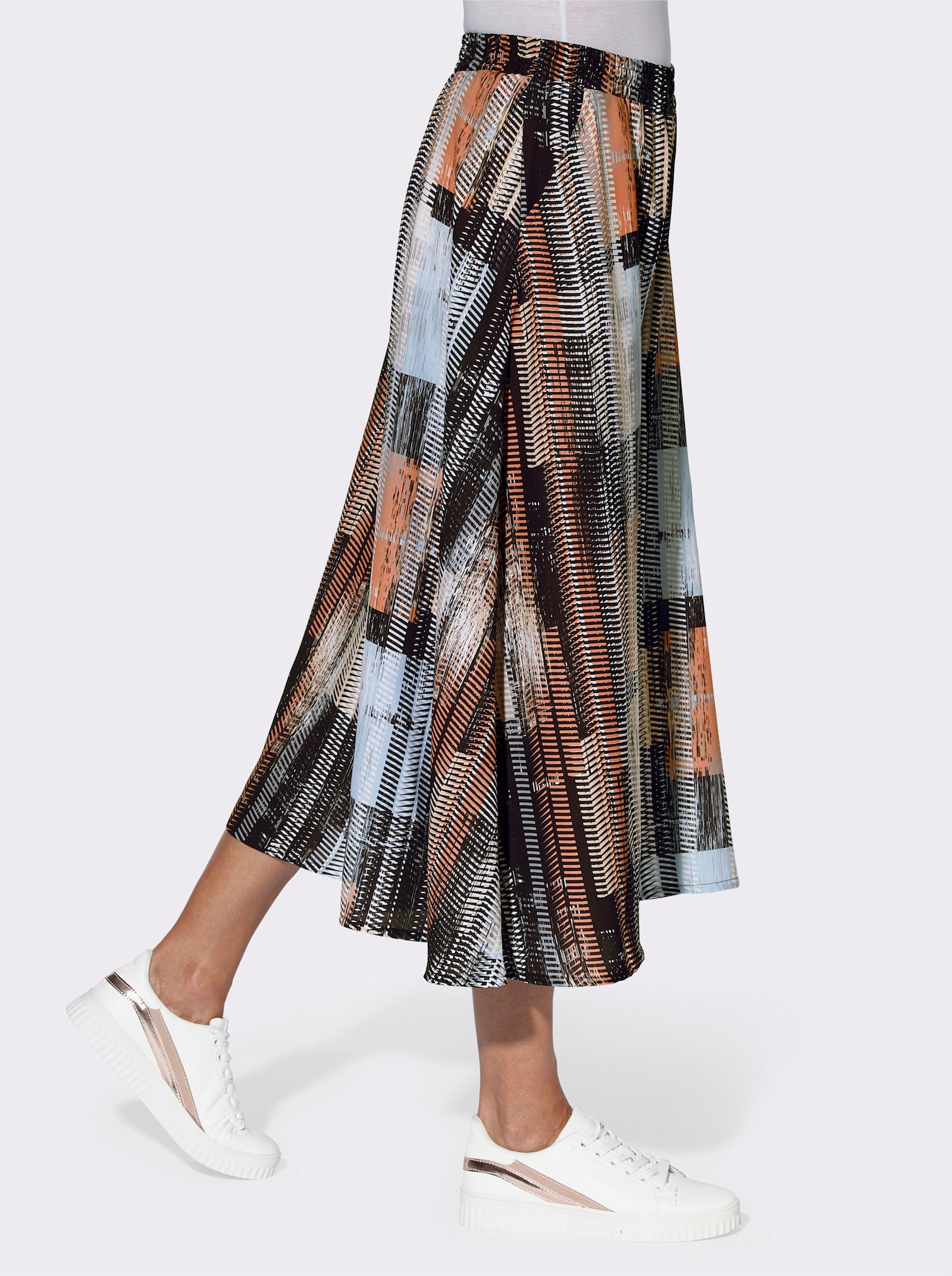 Hosenrock mit weit geschnittenen Beinen - schwarz-ecru-bedruckt