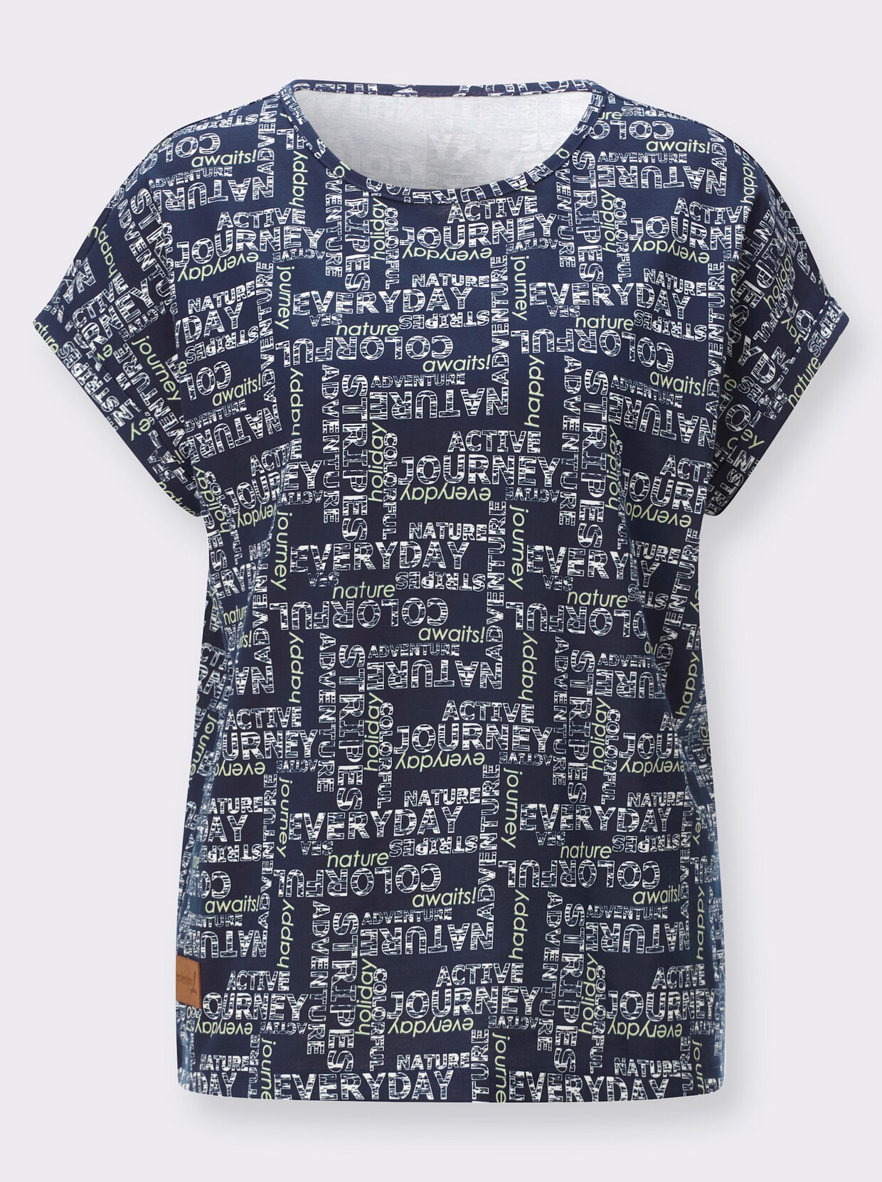 Print-Shirt mit überschnittenen Schultern - marine-ecru-bedruckt