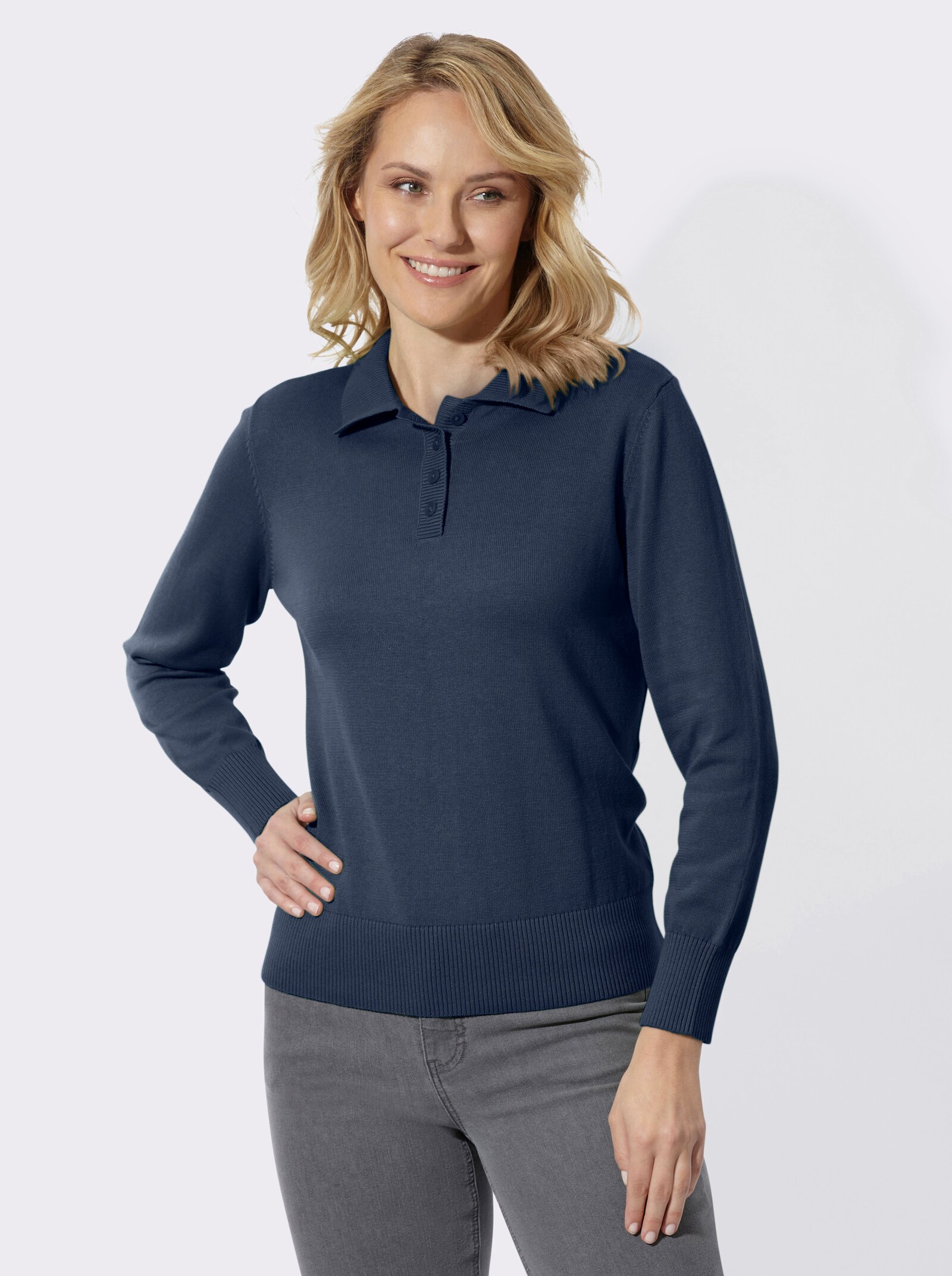 Polopullover mit kurzer Knopfleiste - dunkelblau
