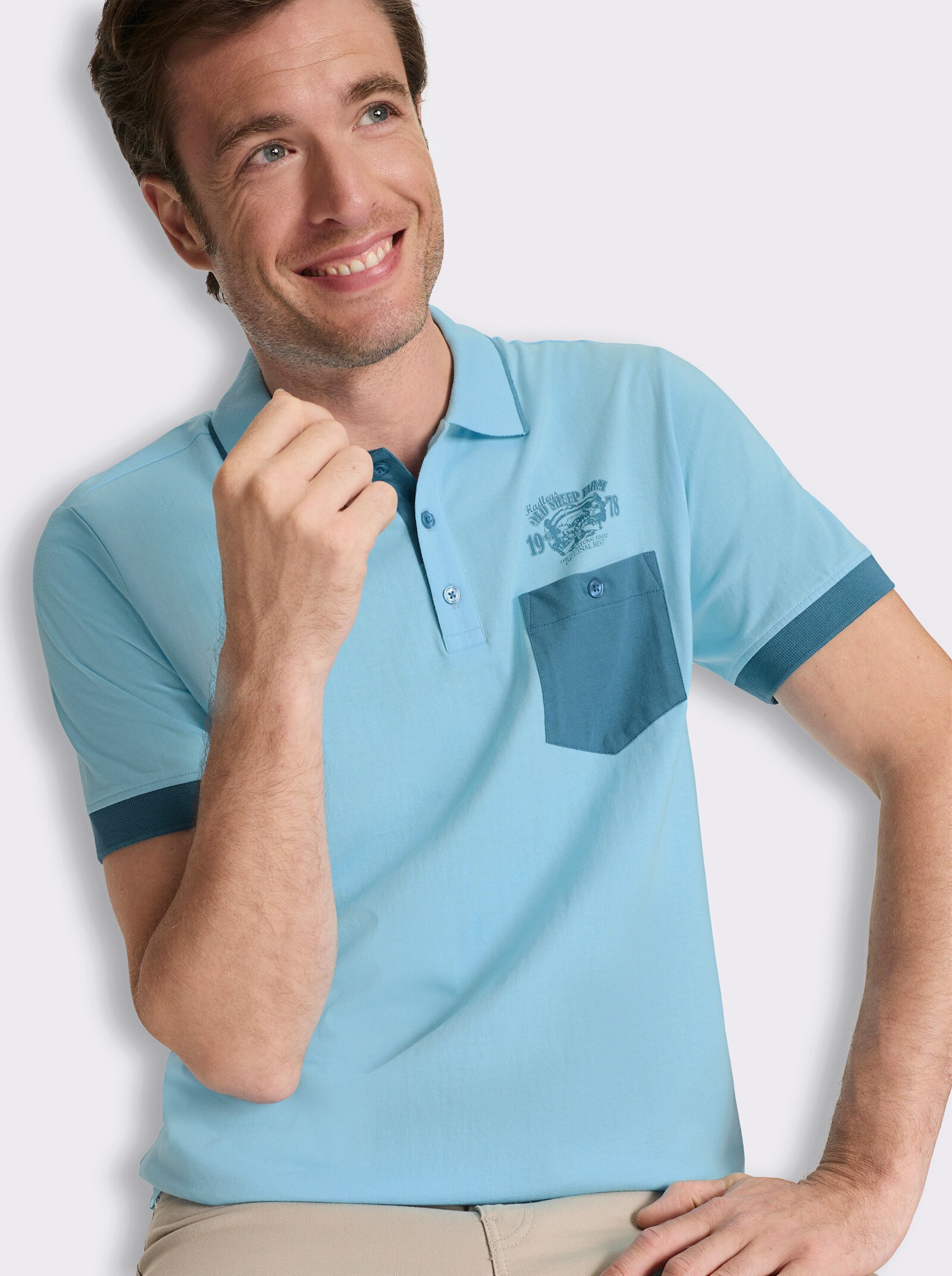 Poloshirt mit kontrastfarbigen Details - aqua