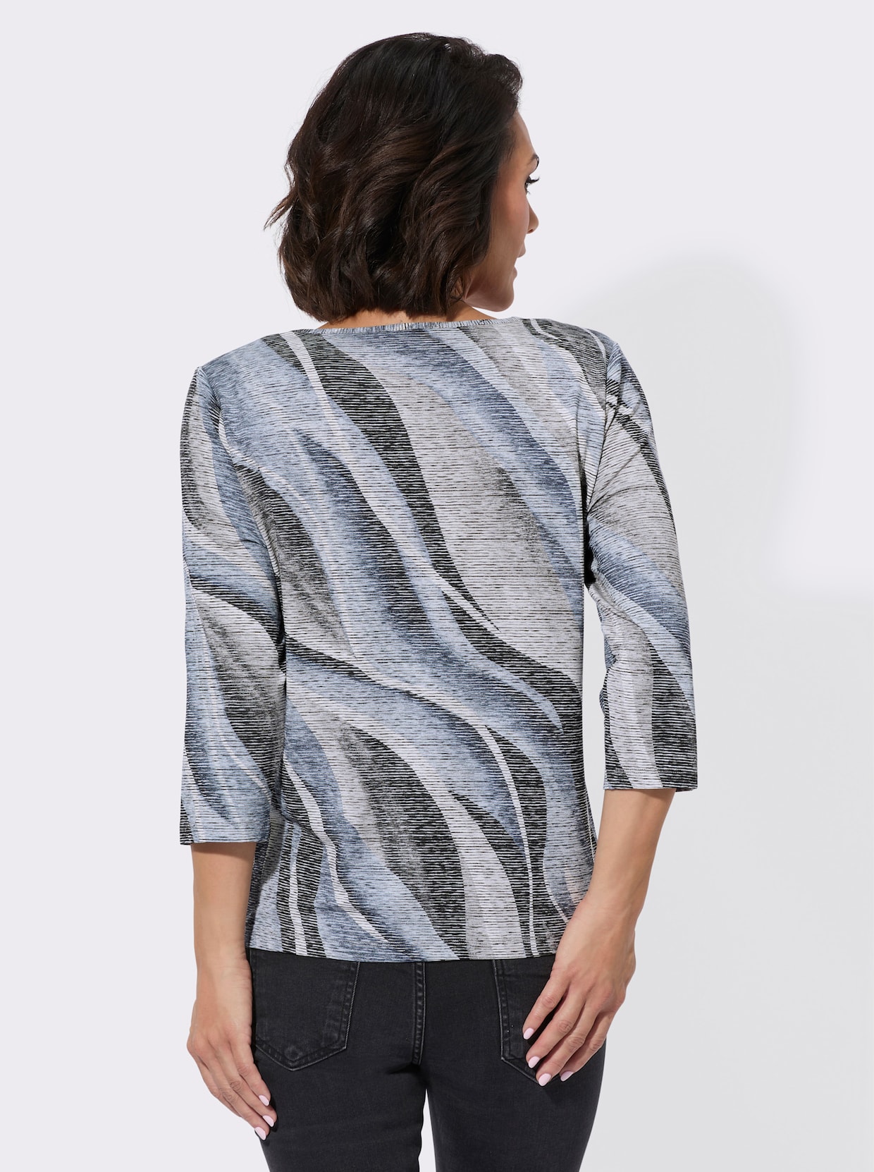Shirt met ronde hals - duifblauw/lichtgrijs bedrukt