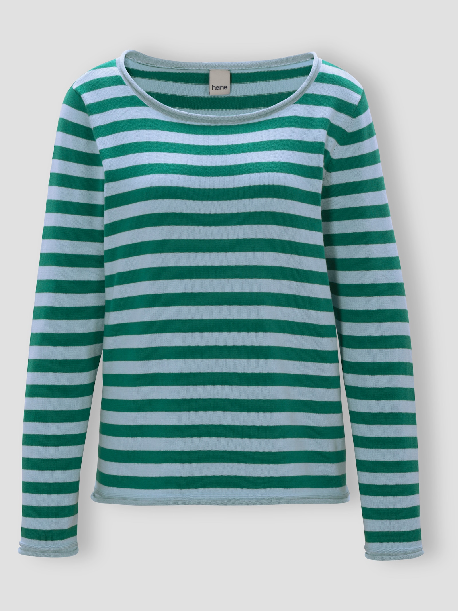 heine Feinstrickpullover mit Rollbündchen - grün-hellblau-geringelt