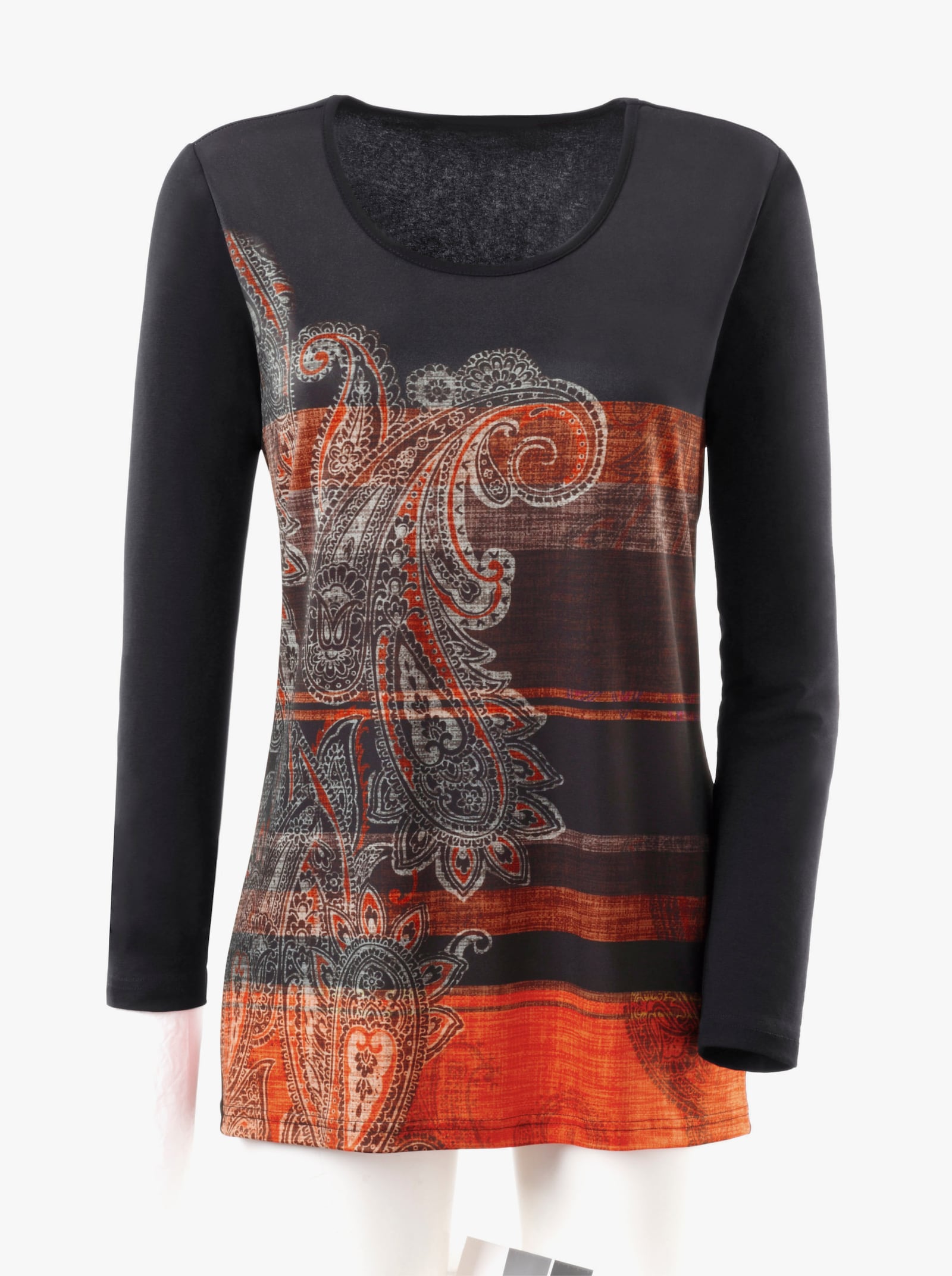 Longshirt mit Druck-Motiv - schwarz-orange-gemustert