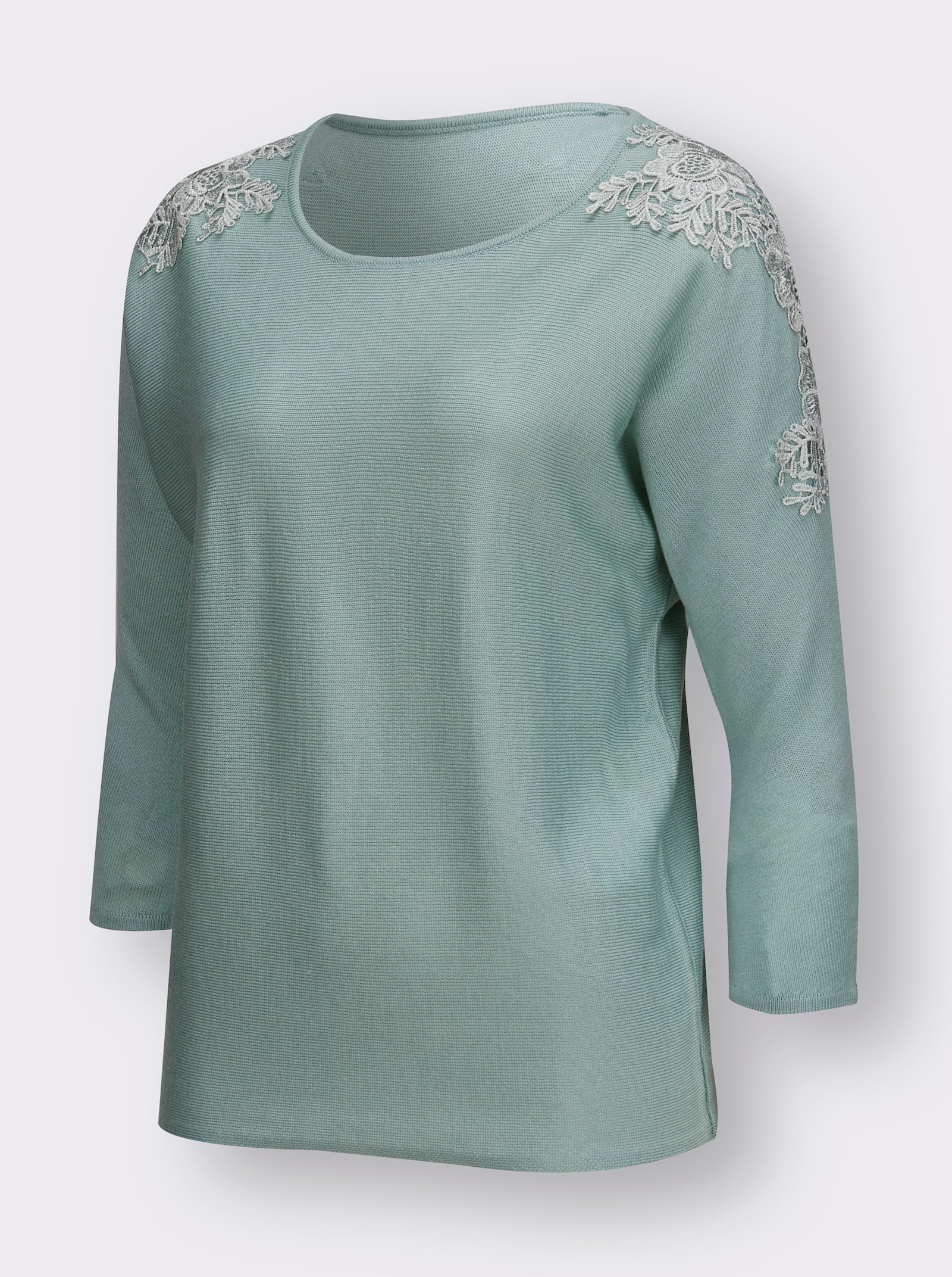 Fledermauspullover mit Spitzenbesatz - kalkmint