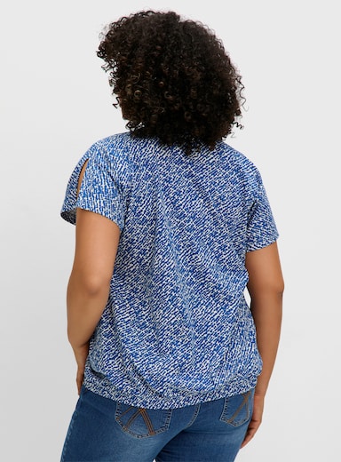 sheego V-Shirt mit geschlitzten Ärmeln - blaubeere-gemustert