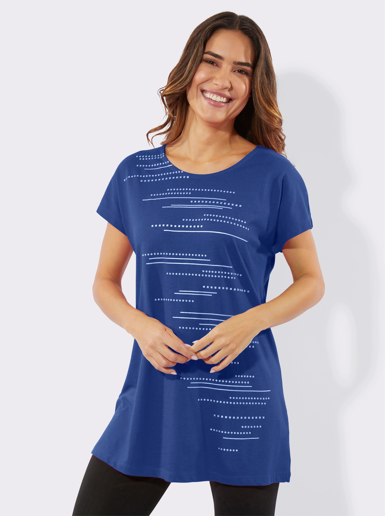 Longshirt mit Folien- und Glitzerdruck - royalblau